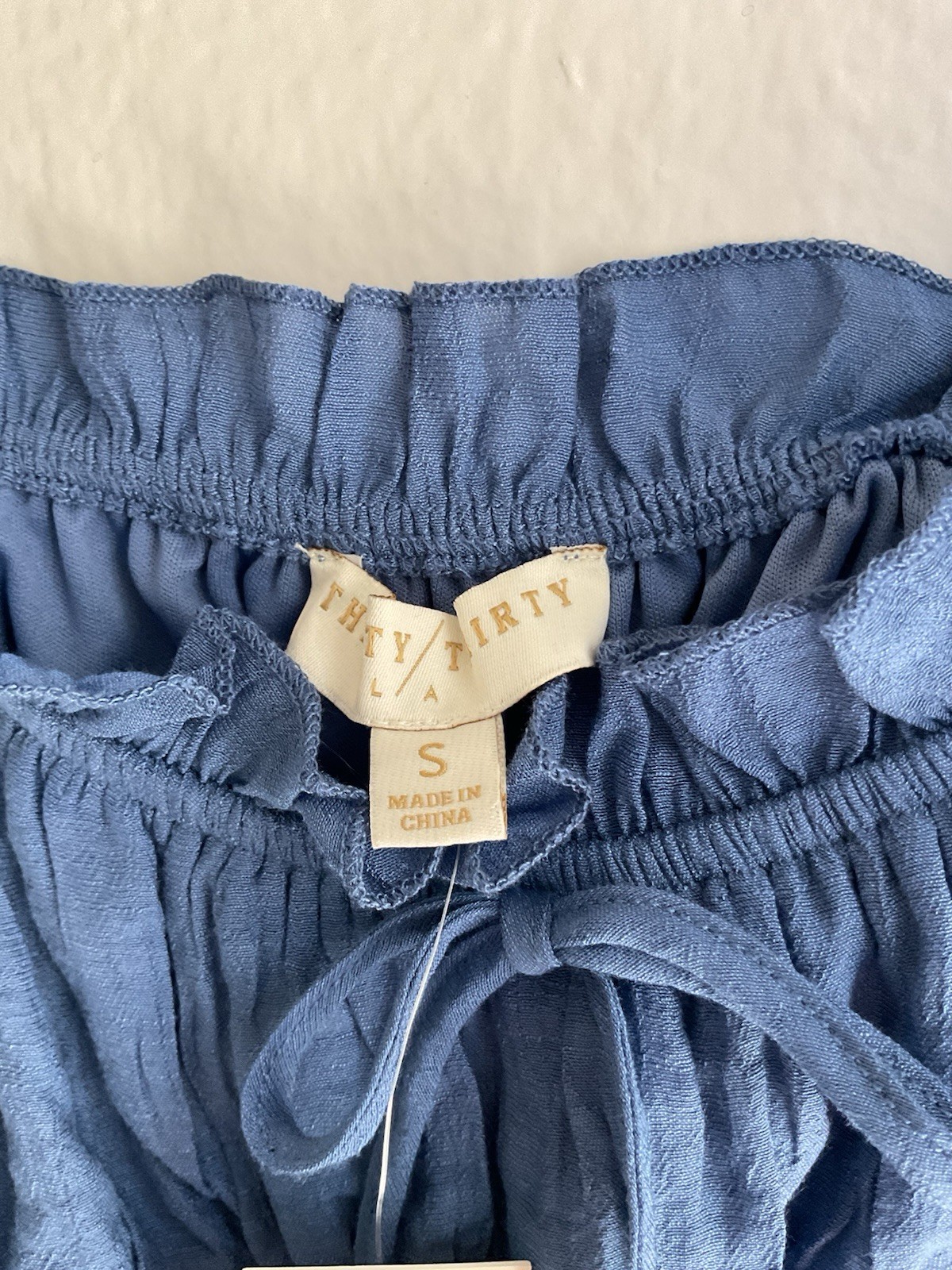 Thirty Thirty LA Blue Solid Square Neck Ruffle Tie Camisole Tank, Adjustable, S