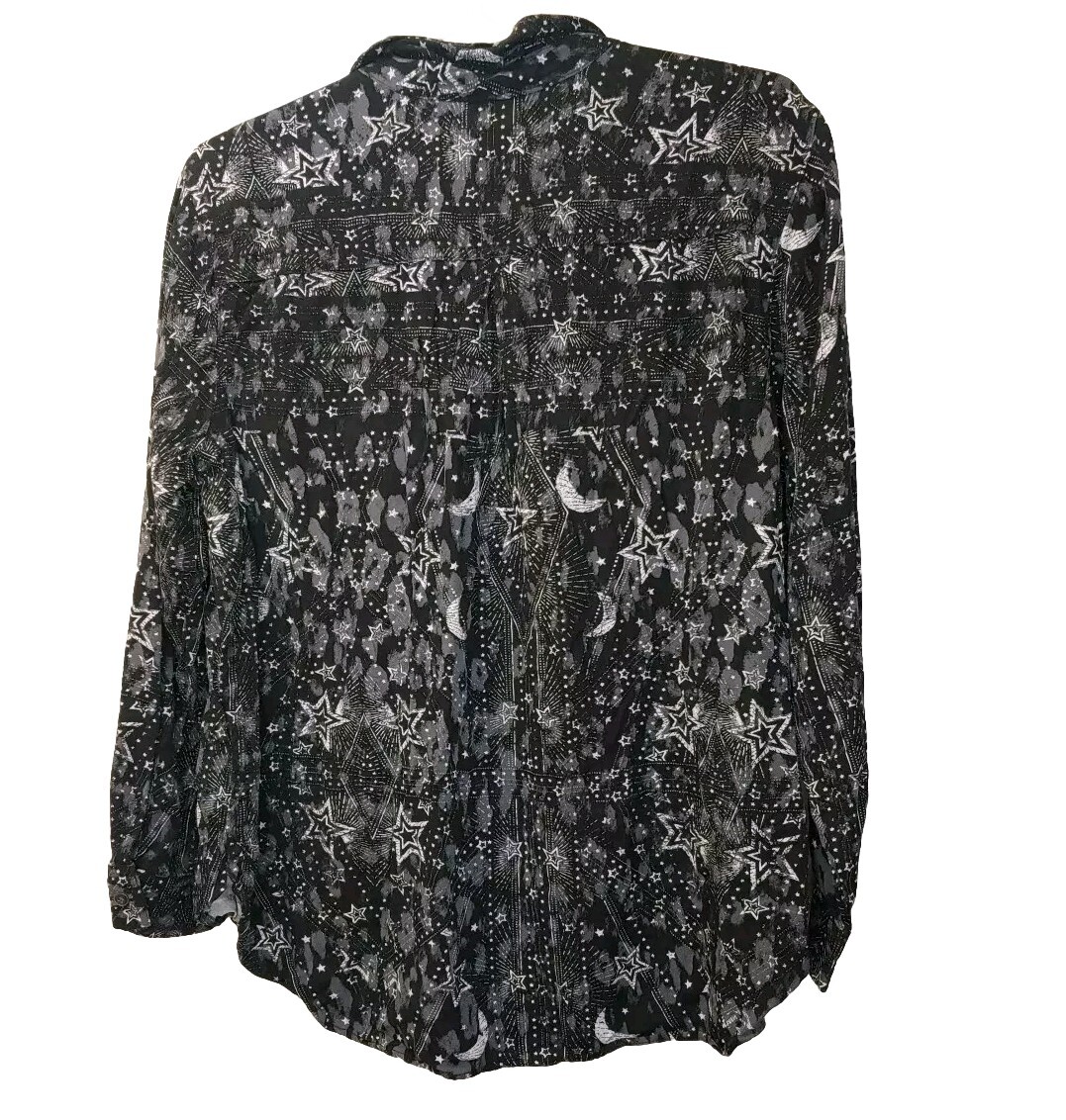 Y2k Rock Republic Shooting Star Shirt XL Black Boho Moon Celestial V-Neck Button