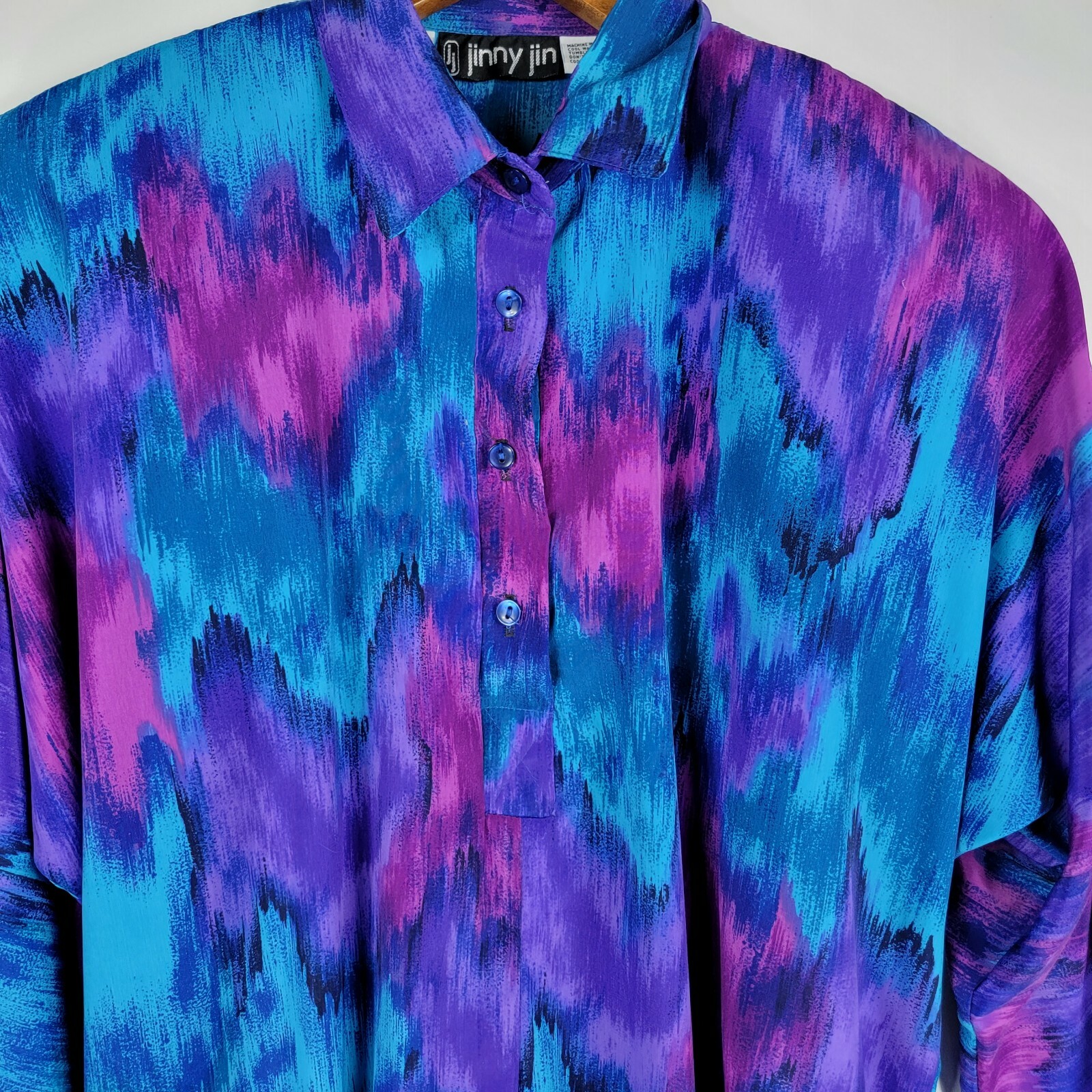 Vintage Jinny Jin 80’s Watercolor Design Windbreaker Blouse Top Size Small