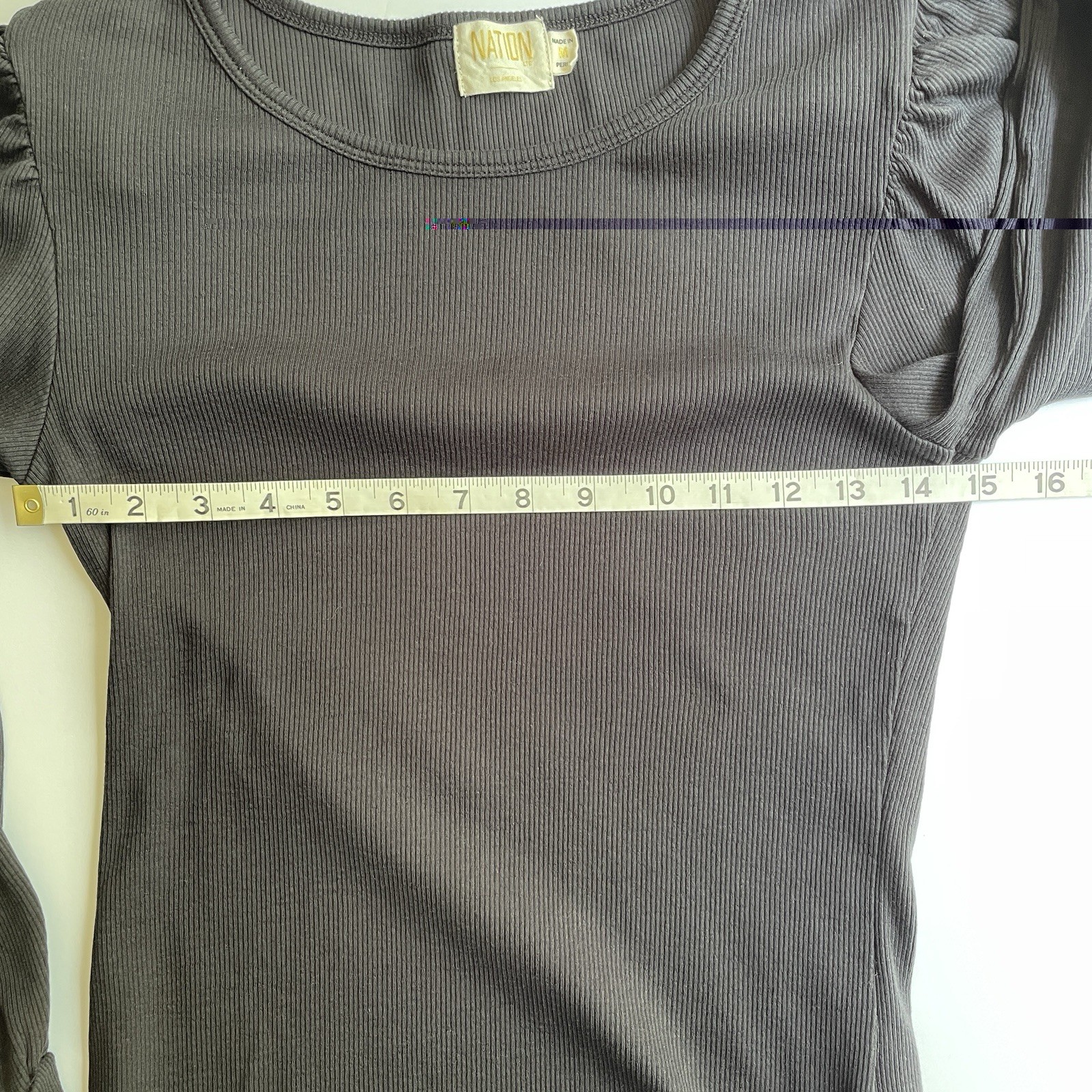 Nation LTD Ribbed Scoop Neck Puff Sleeve Top Organic Pima Cotton Peru Black M