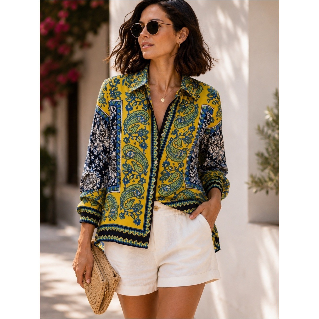 Rachel Zoe 100% Silk Paisley Blouse Boho Resort Top S