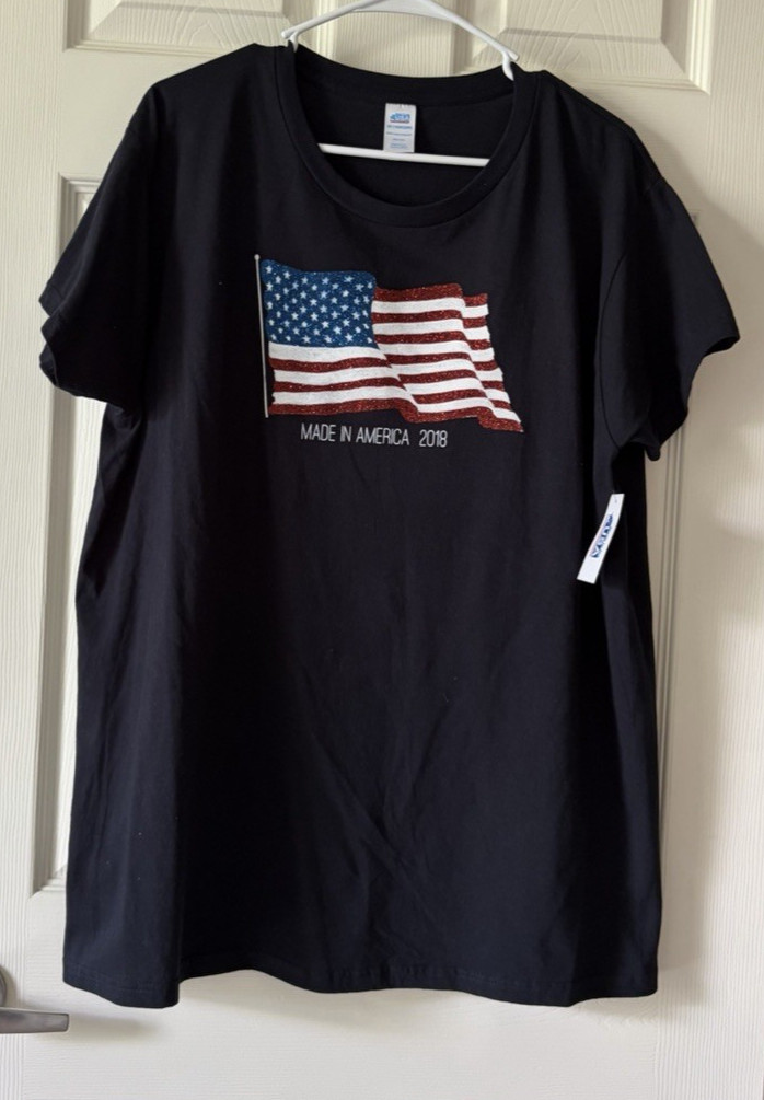 American Flag USA Patriotic 2018 Black Tee Women’s size 2X (18W/20W) T-Shirt NEW