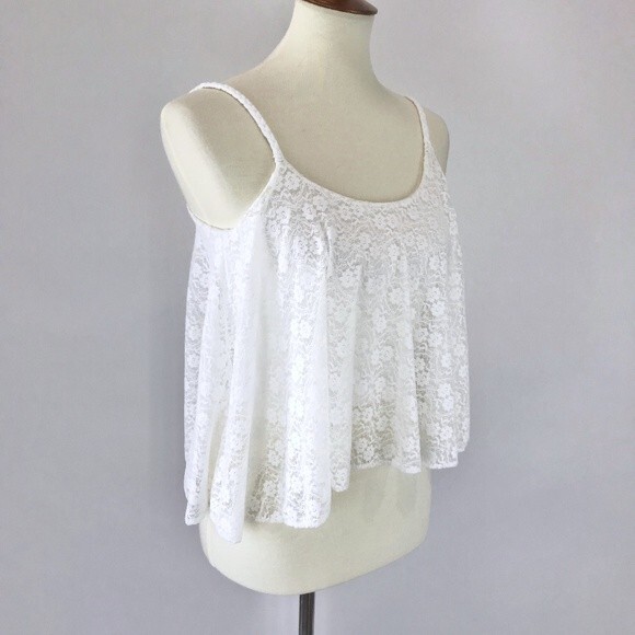 Ivory Ruffle Braided Strap Floral Lace Crop Top Women’s Juniors Size XS
