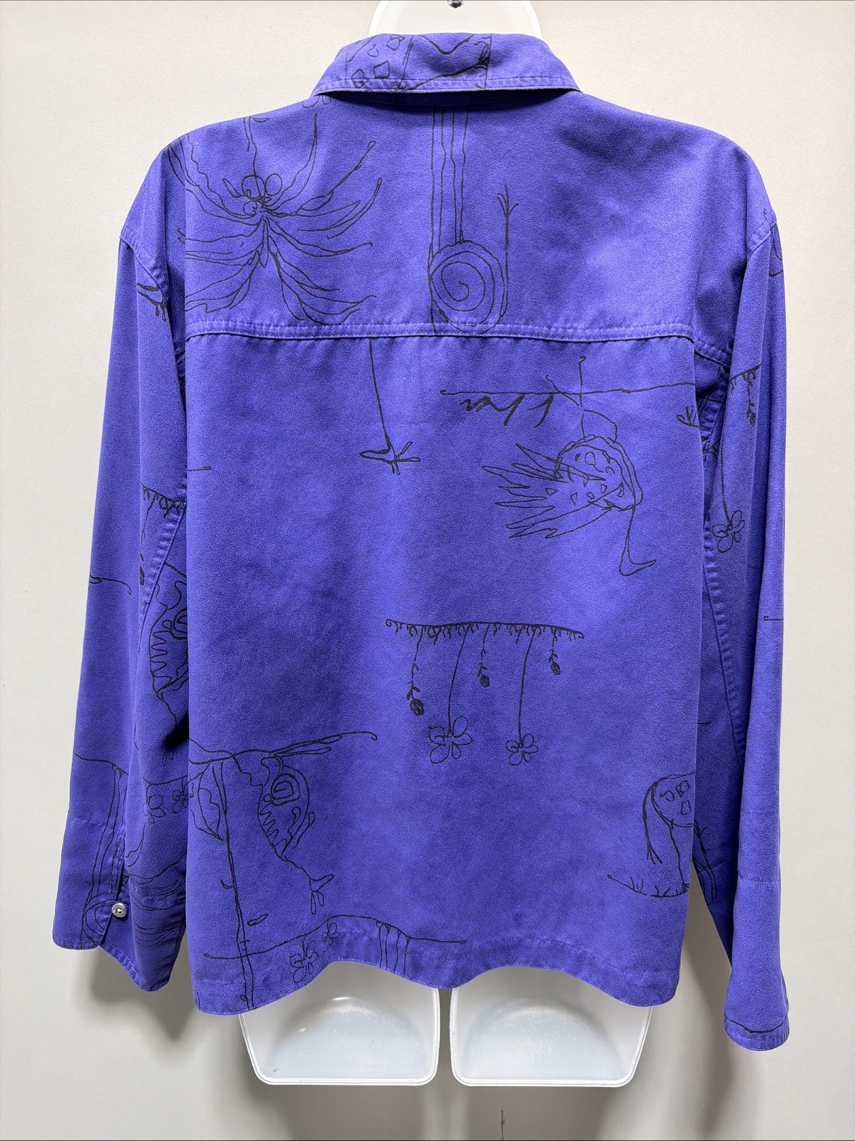 Chicos Safari Button Down Top L (2) Purple Microfiber Animal Print Blouse