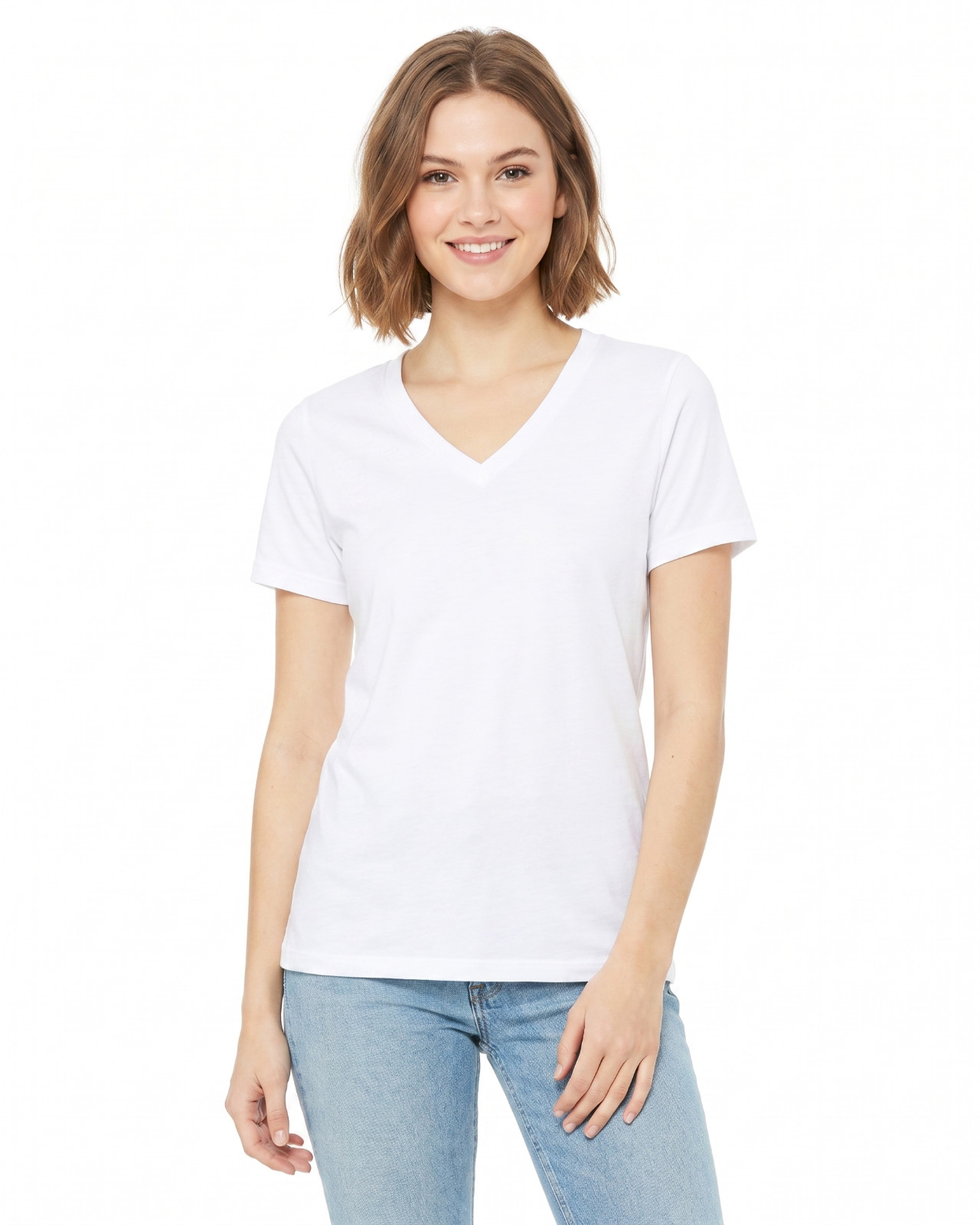 Bella Canvas 6405 Women Relaxed Fit V-Neck T-Shirt 100% Cotton Jersey S-3XL