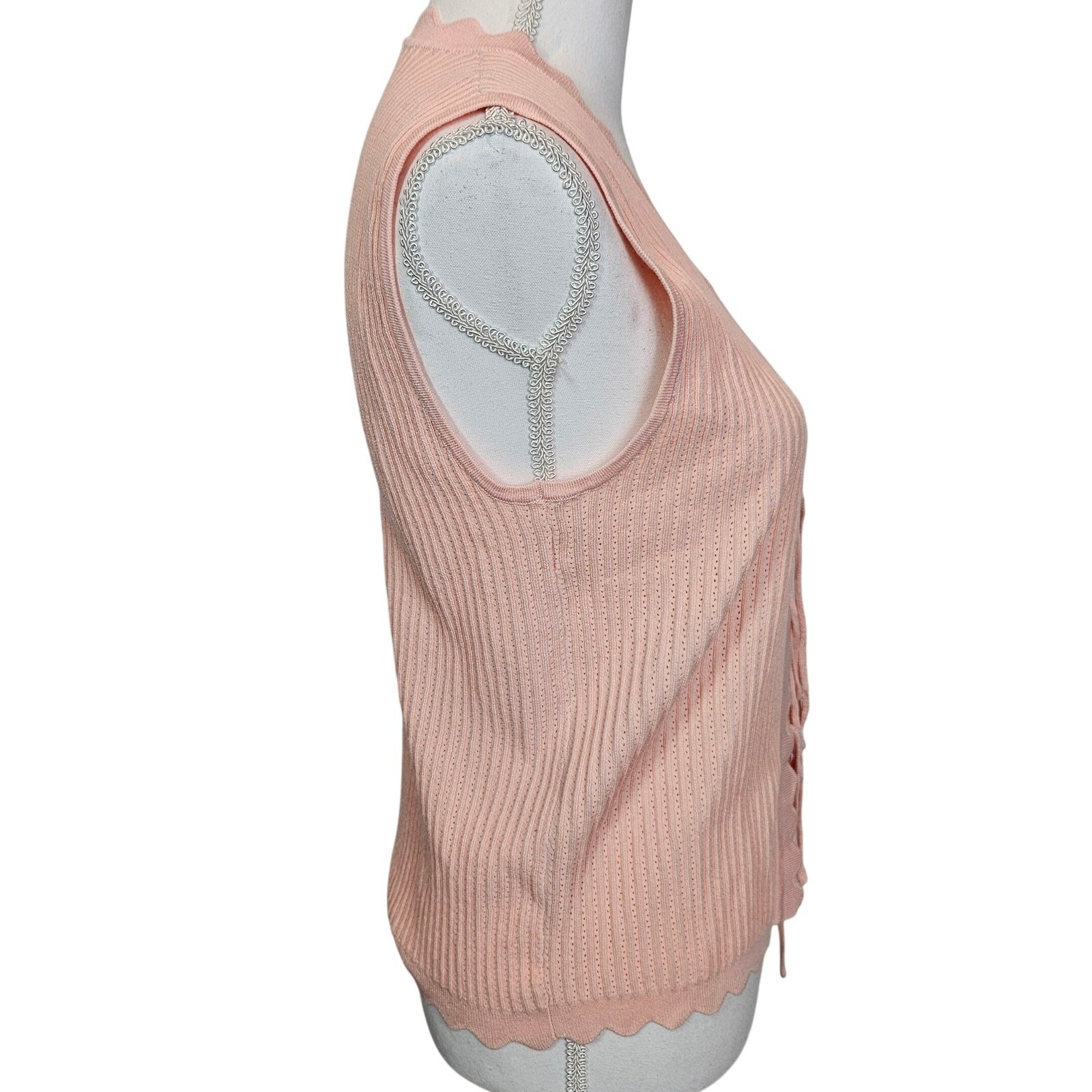 Pale Pink Coquette Soft Girly Tie Front Ribbed Tank Top Sleeveless Size Small