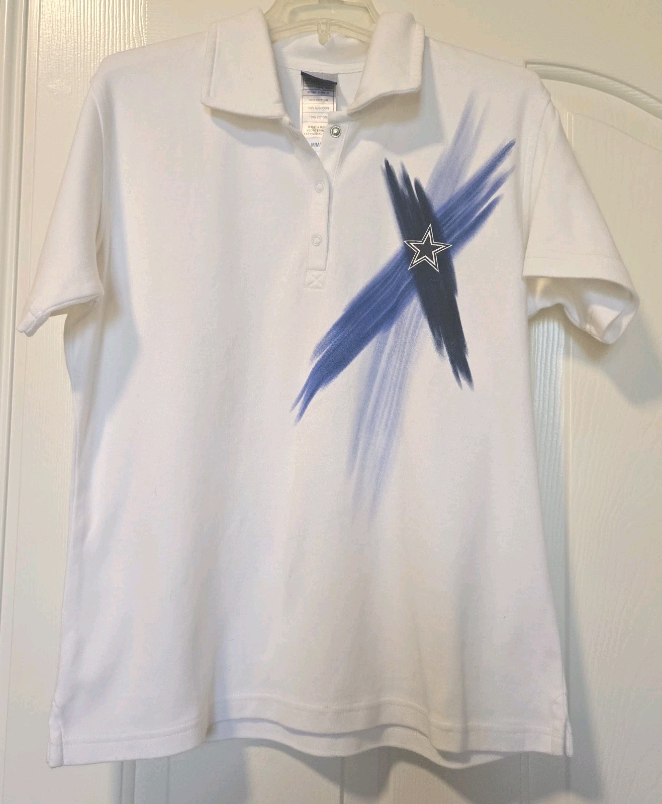 Women REEBOK DALLAS Cowboys White Short Sleeve Shirt w Blue STAR, Sz M