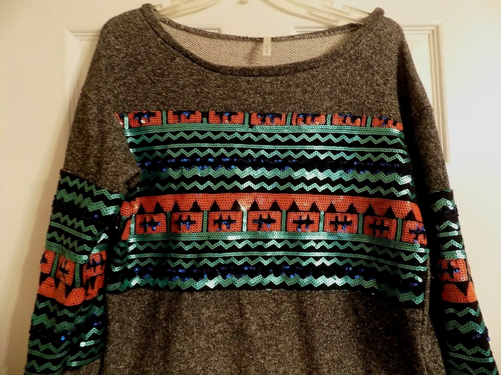 Women’s Long Sleeve SAGE Shirt With Sequins Charcoal Gray Size S