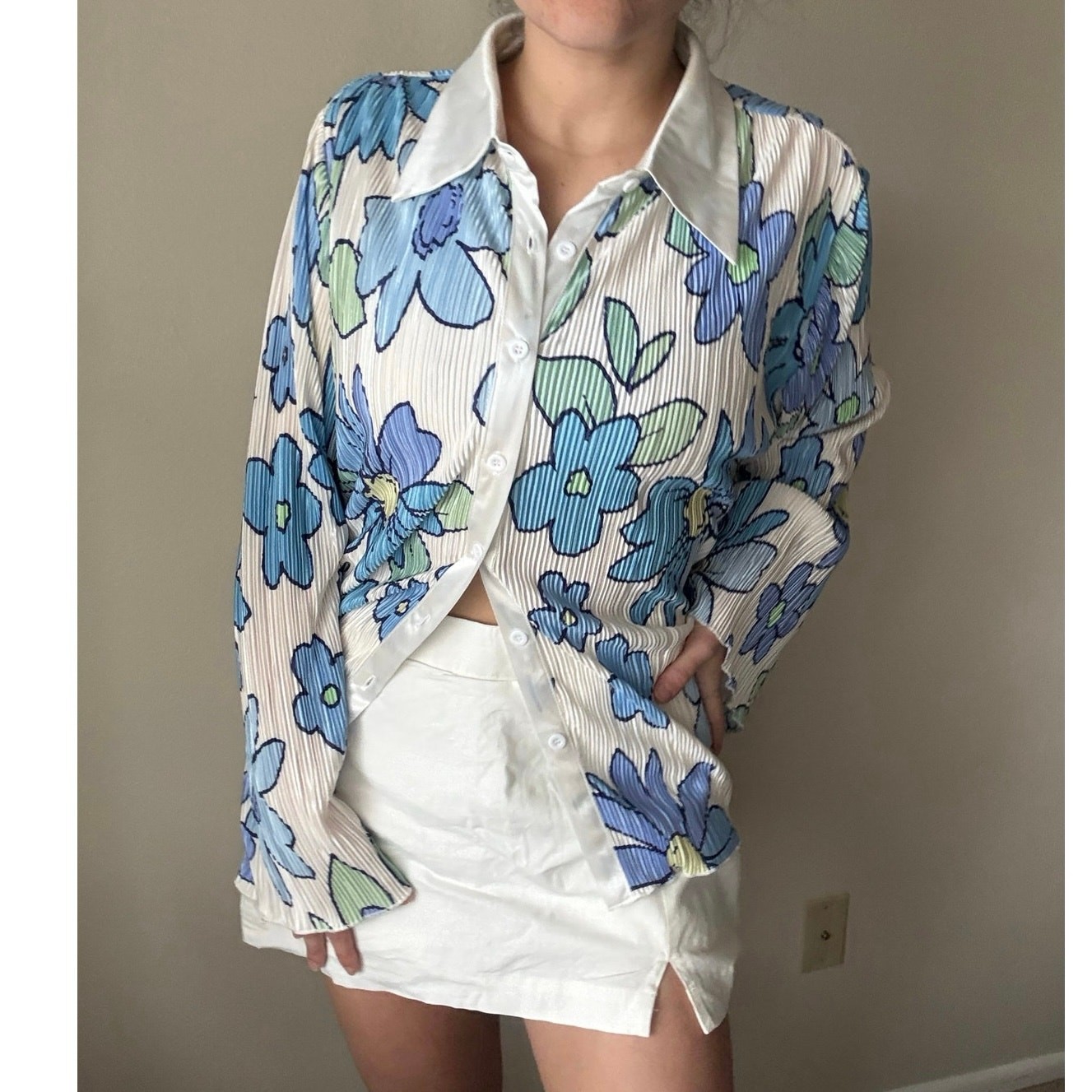 Peppermayo plisse Flower power top floral Funky Retro 70s groovy hippie boho
