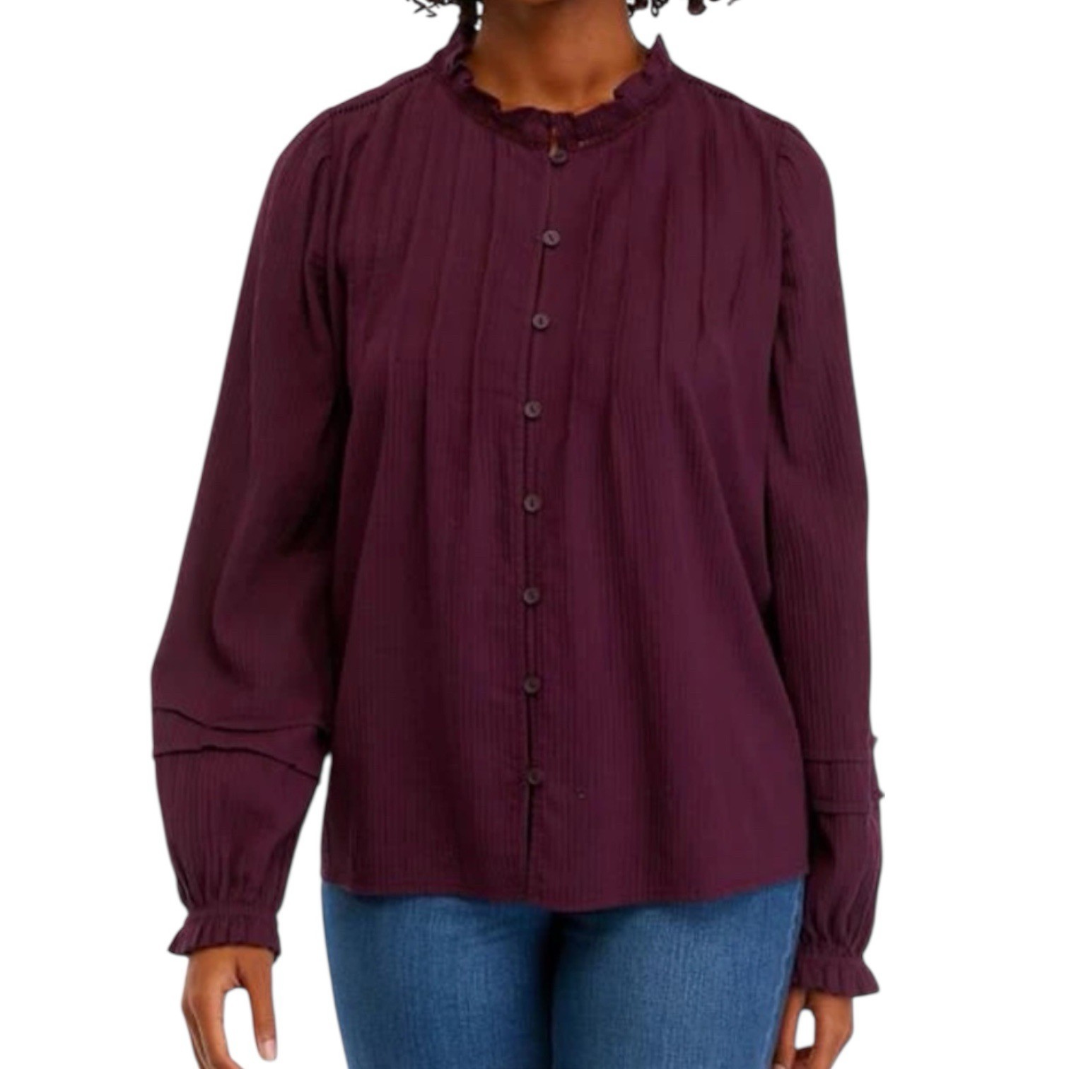 Wonderly Women’s Long Sleeve Button Down Lace Inset Blouse Sz L
