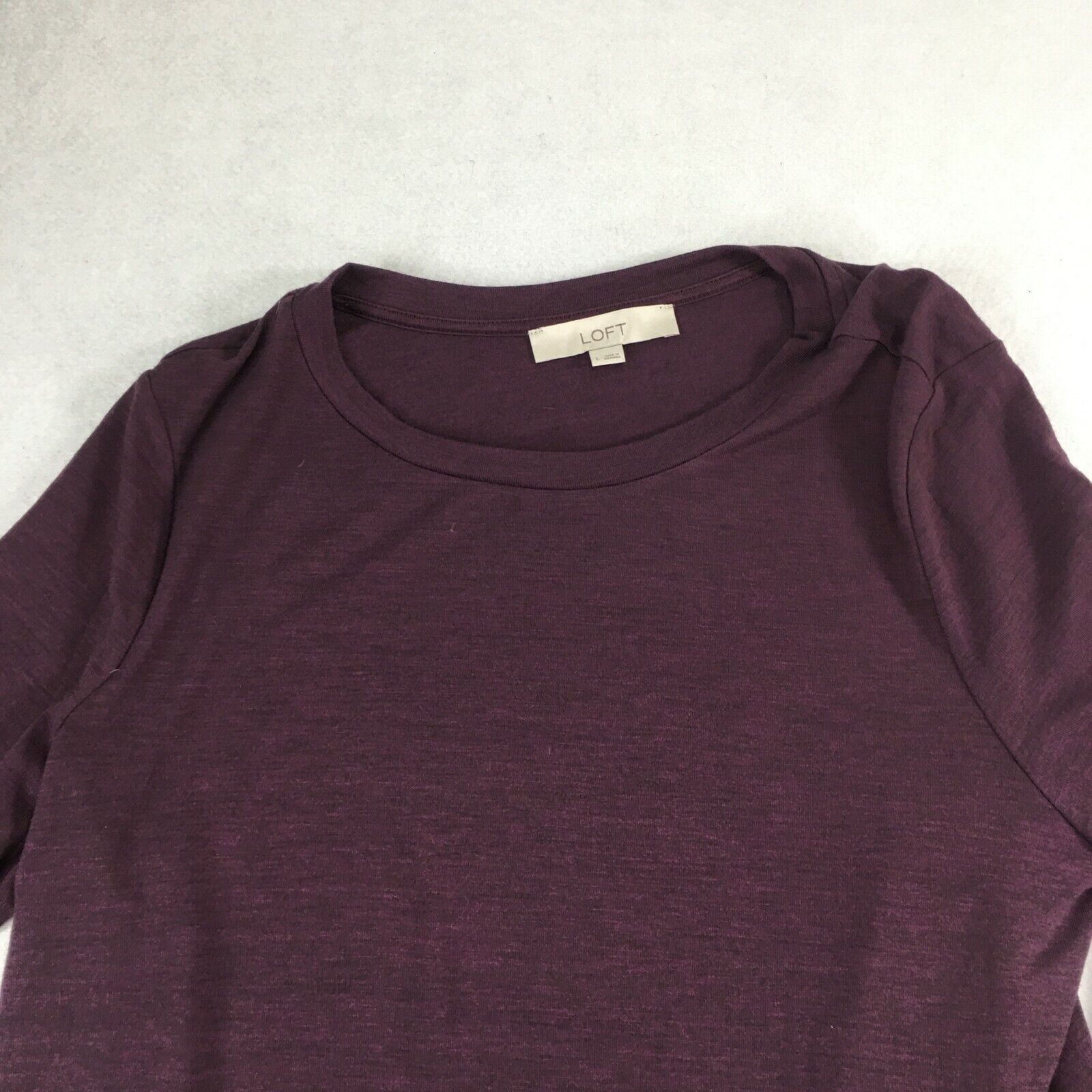 LOFT Top Women Large Dark Purple Long Sleeve Peplum Hem Casual Soft Knit Shirt