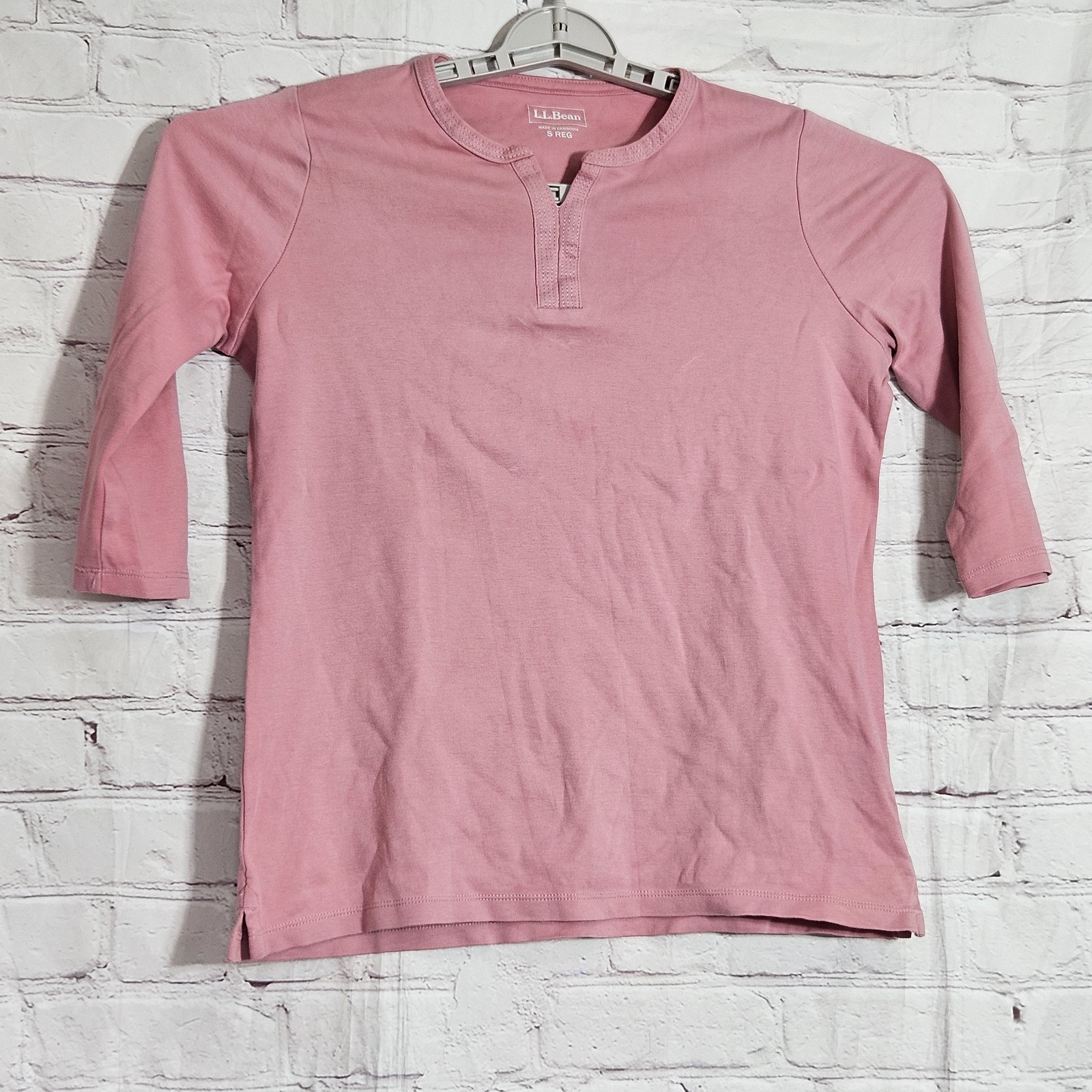 L.L. Bean Three-Quarter-Sleeve Splitneck Tee Women’s Size S Pink Cotton