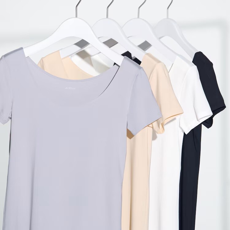 UNIQLO AIRism Scoop-Neck Short-Sleeve T-Shirt Women Breathable Quick-Dry Summer