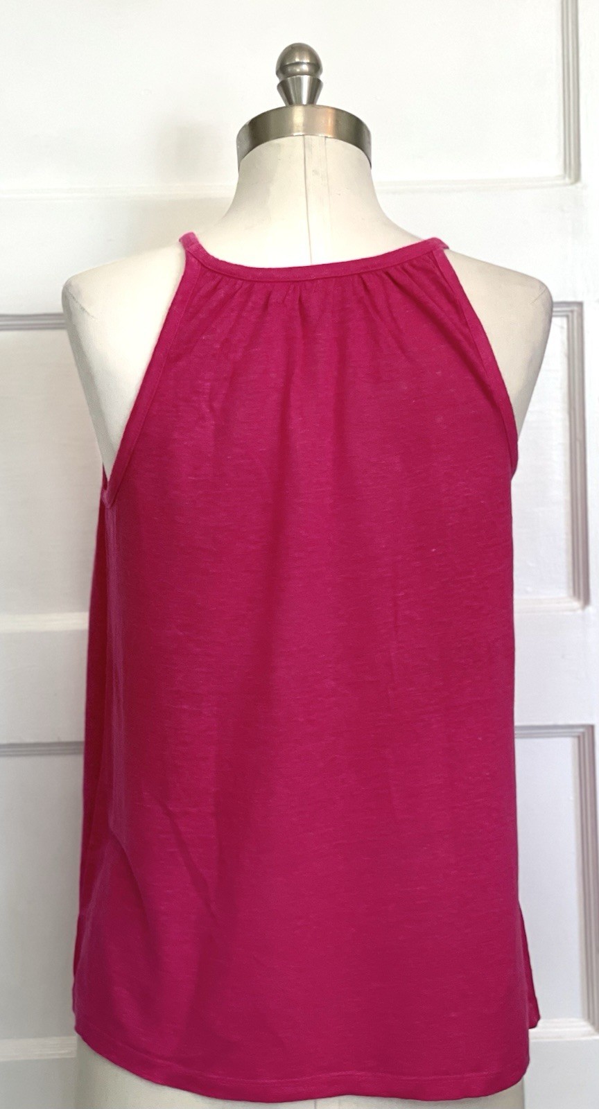 Halston Womens S 100% Linen Tank Top Fuchsia Pink Sleeveless Lightweight Flowy