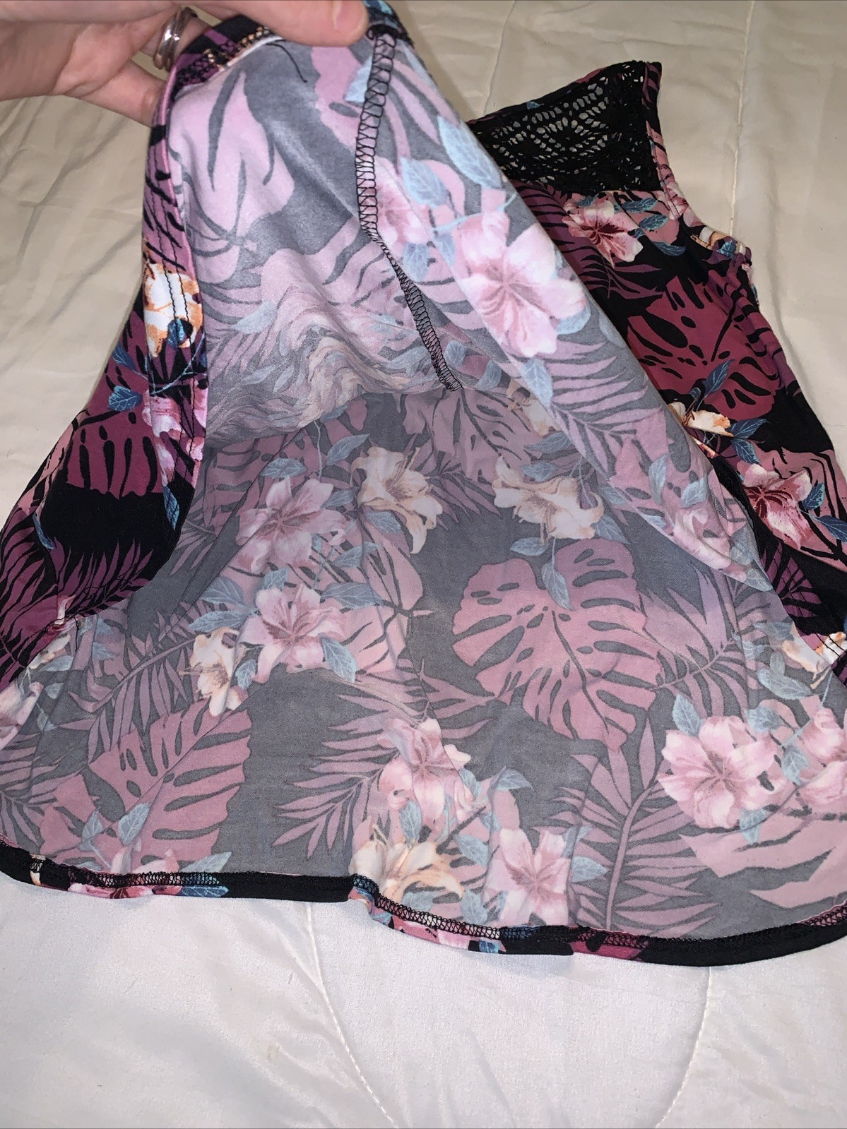 Discreet Womans Multicolor Flower Print Flows Sleeveless Lace String Tie B76