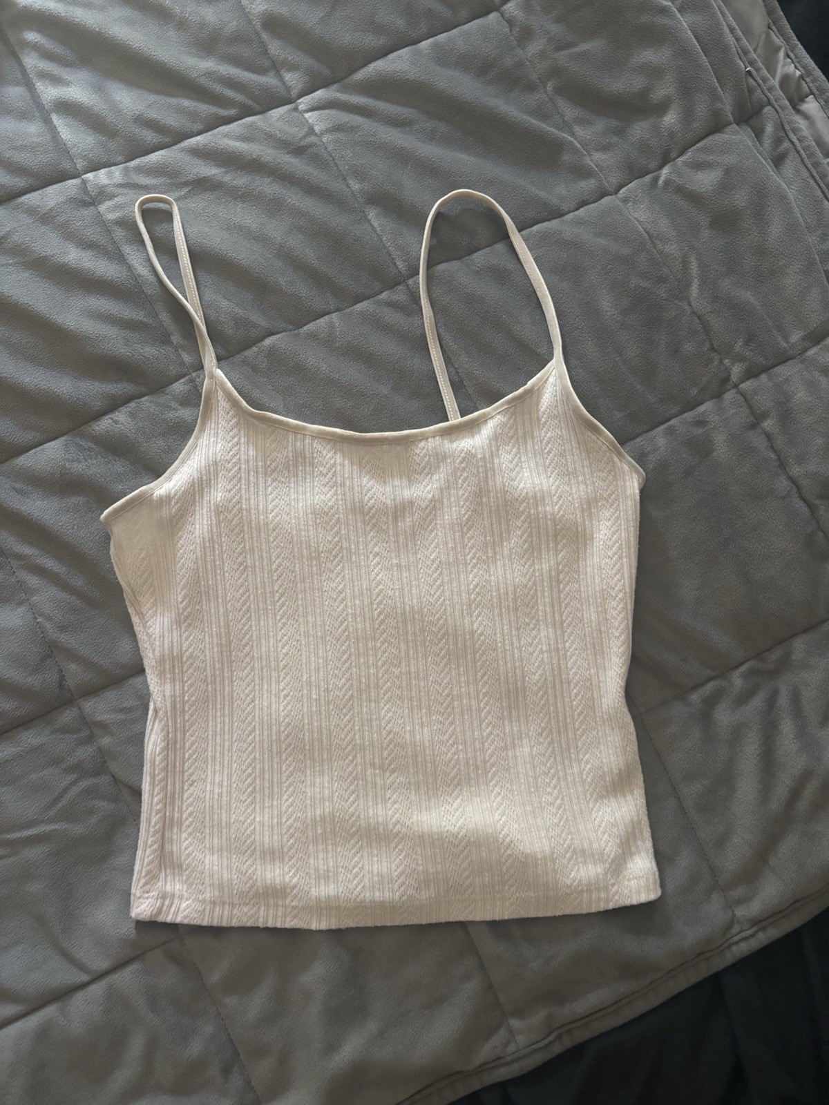 American Eagle baby pink ribbed tank top with vertical textured stripes, size S