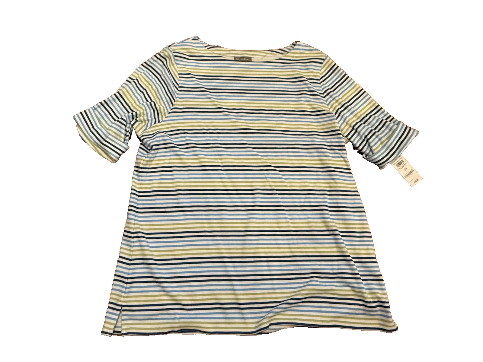 Macy’s Style & Co. women plus size 3X elbow sleeve blue green stripe NWT top
