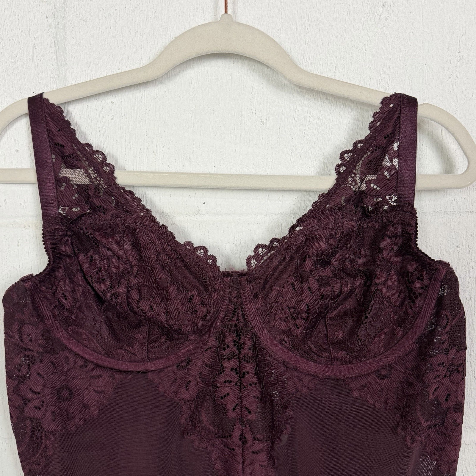 Torrid NWT Lingerie Bodysuit SZ L Wine Underwire Mesh Lace Sexy Wedding Night