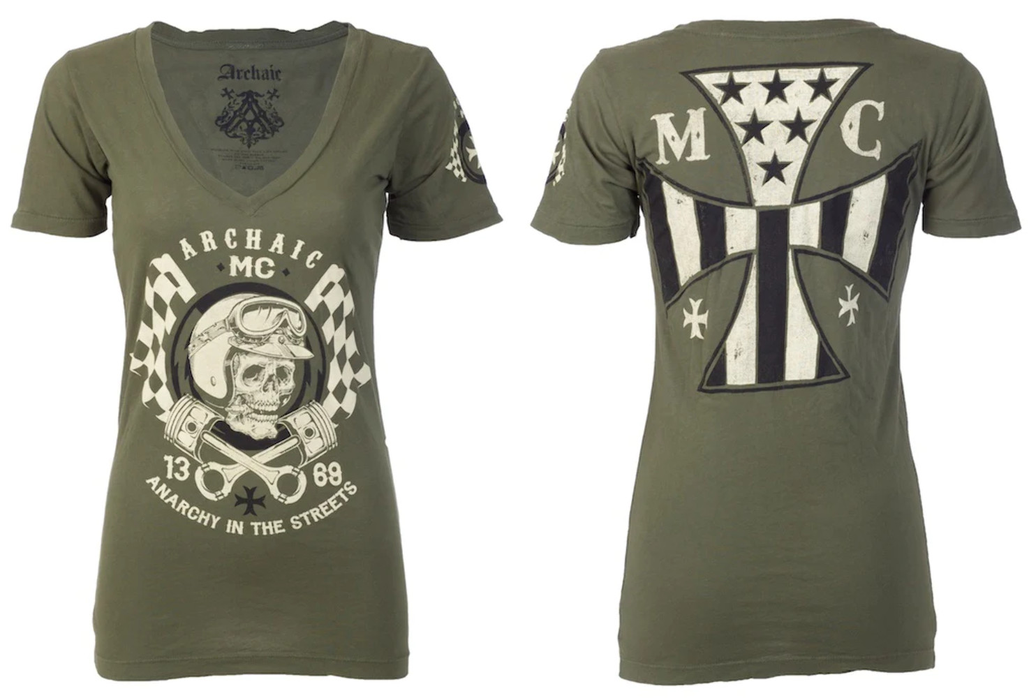 Archaic by Affliction Women’s T-shirt Hot Piston Biker Tattoo