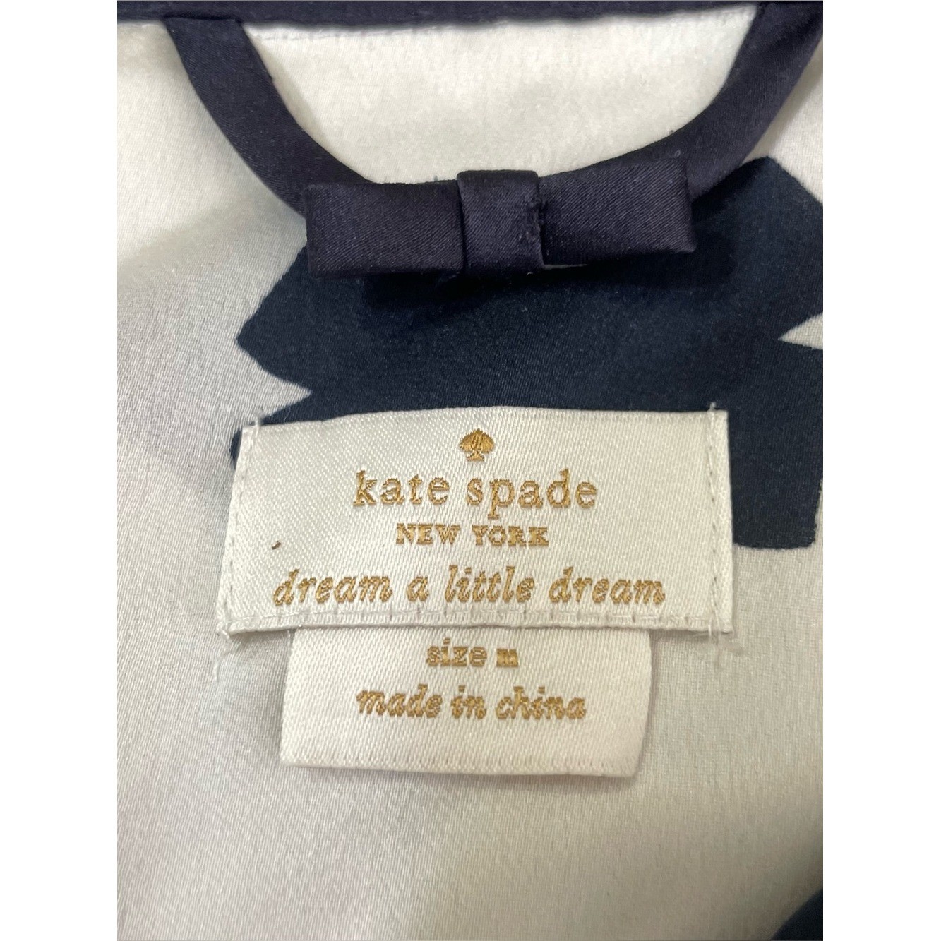 Kate Spade Bow Print Top Long Sleeve White Navy Button Up Shirt Medium