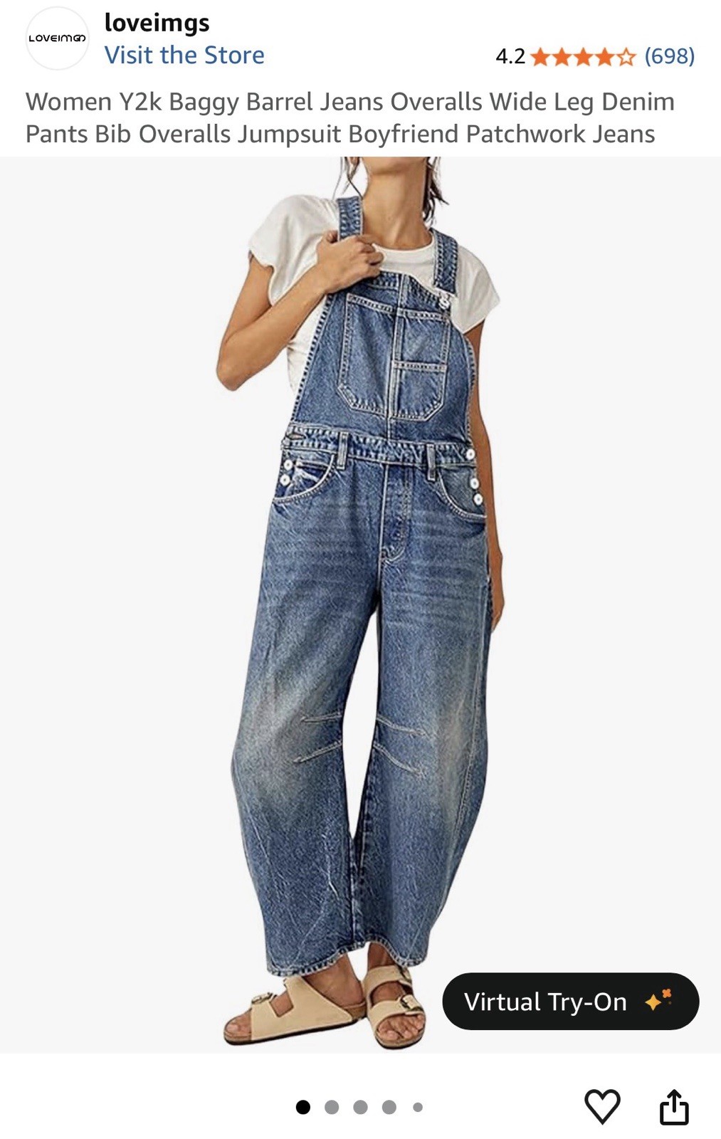 loveimgs Women Blue Denim Bib Overalls Adjustable Straps Relaxed Fit Pockets