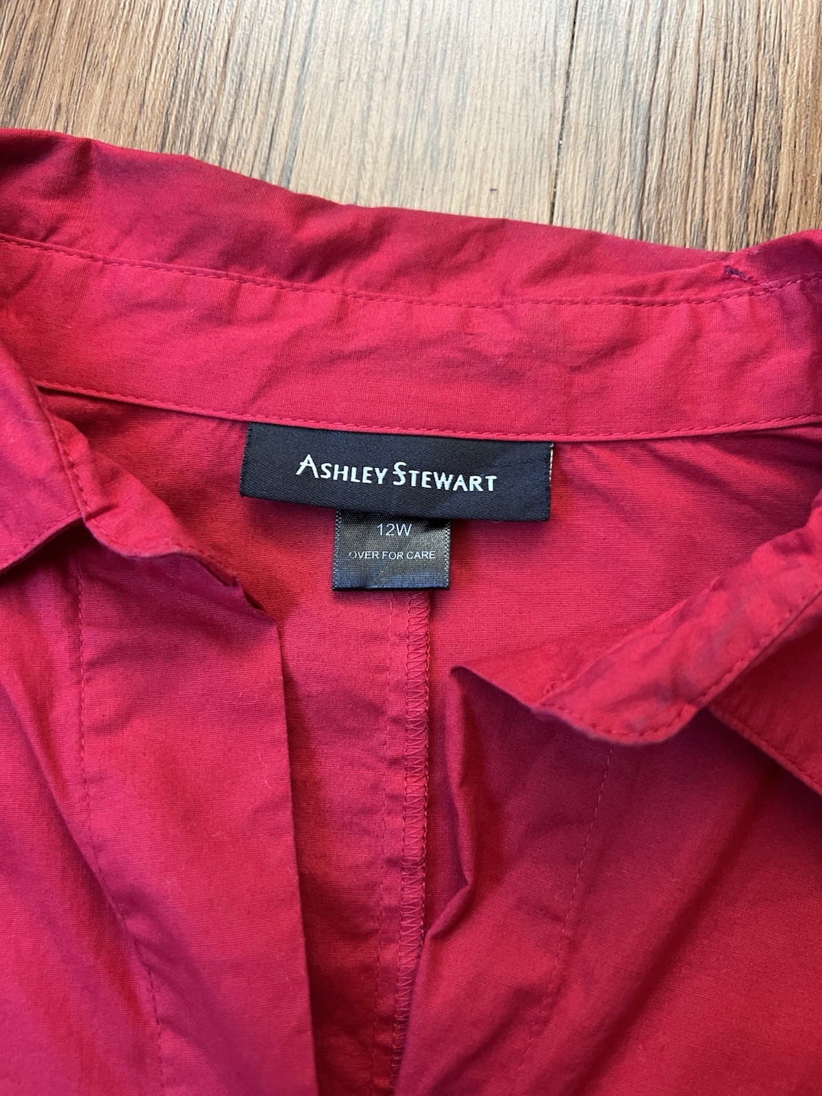 Ashley Stewart Shirt 12W Womens Red Button Front Bell Flare Sleeve Pleated Y2K