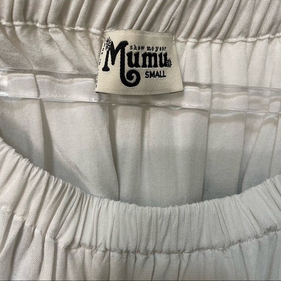 Show Me Your MuMu Women’s White & Blue Embroidery Teagan Pom Pom Croptop Size S