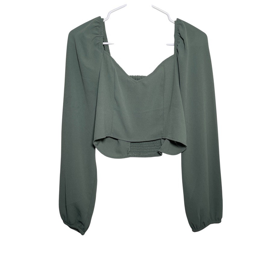 Vero Moda Blouse Women’s Large Cropped Long Sleeve Smocked Boho Casual