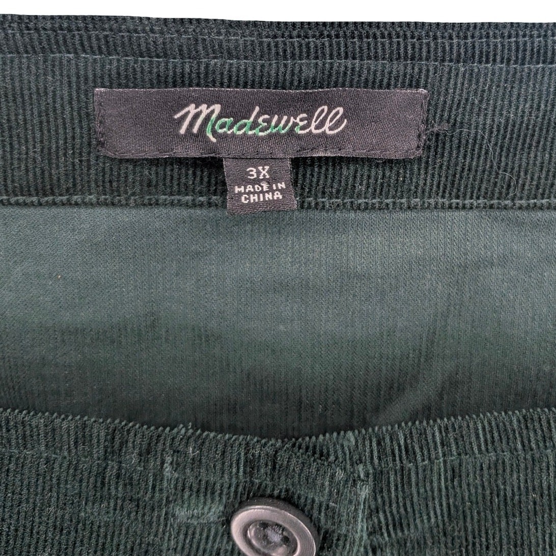 Madewell Embroidered Eyelet Corduroy Tie Sleeve Top Dark Palm Green Plus 3X Boho