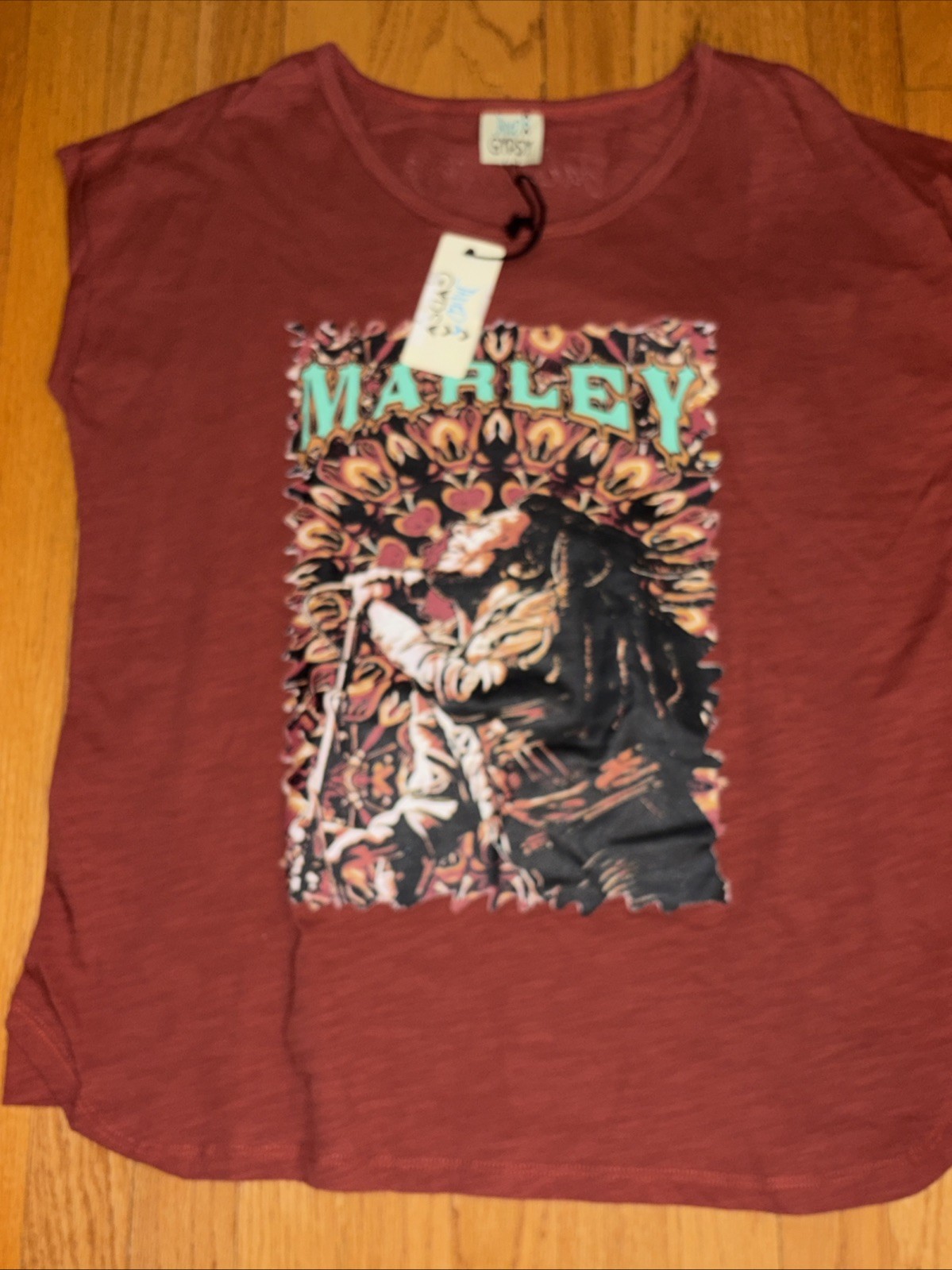 Jaded Gypsy Vintage Inspired BOB MARLEY Distressed Rust Shirt Women’s Size S/M