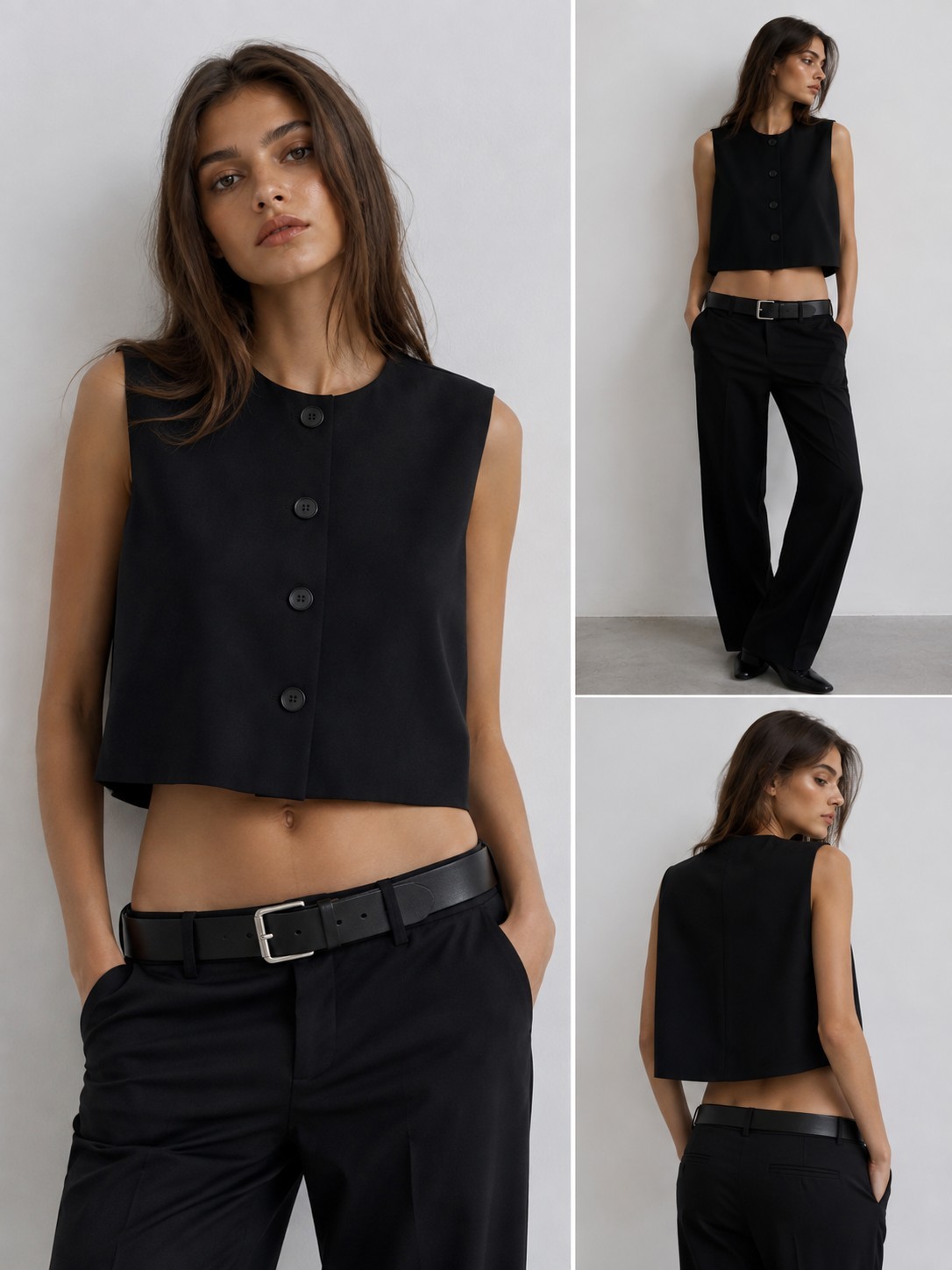 ZARA Women’s Black Cropped Button Front Vest Sleeveless Boxy Minimalist Size S