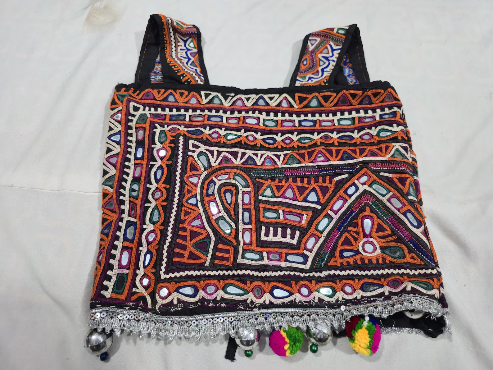 Old Banjara Rabari choli top sleeveless embroidery from Rajasthan, vintage choli