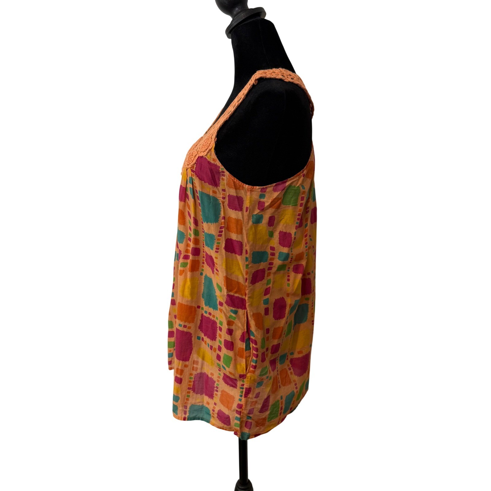 Art To Wear Silk Blend Crochet Tunic Top BOHO Geometric Womens M Eclectic