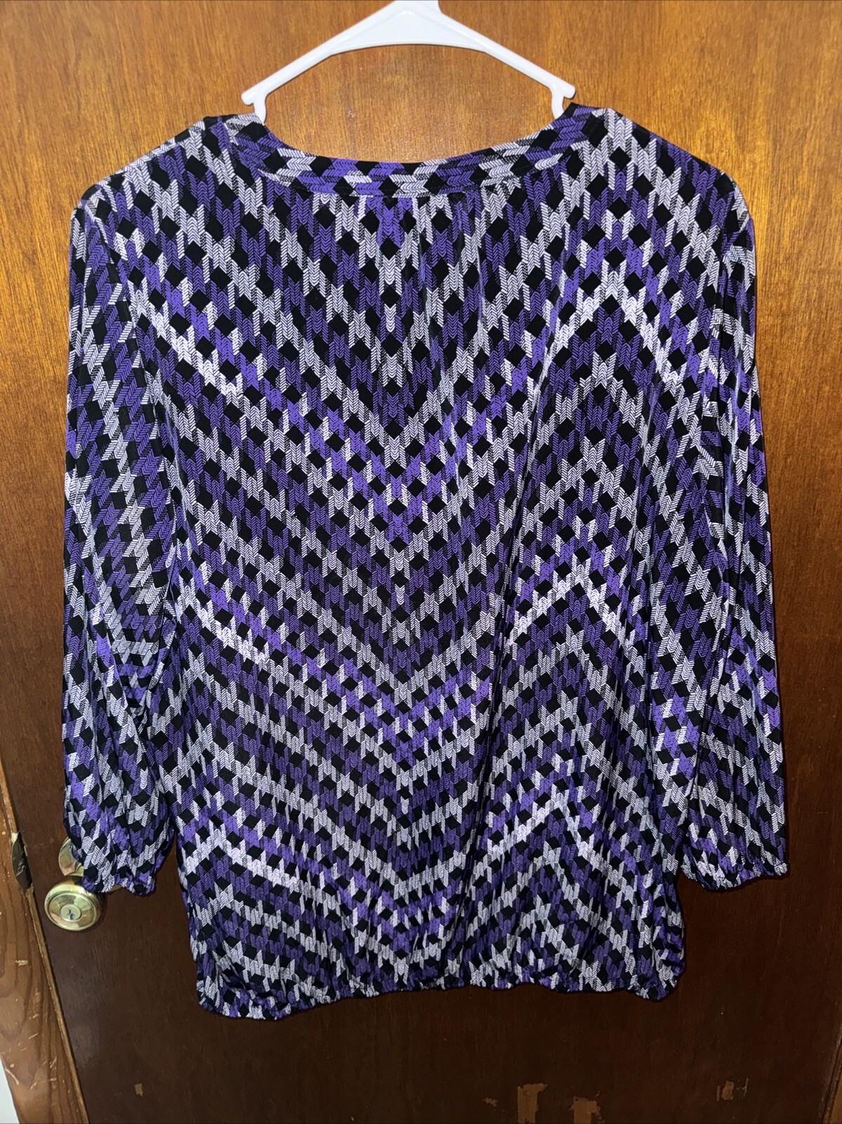Dana Buchman Womens Purple And Black V-neck Blouse Size XL