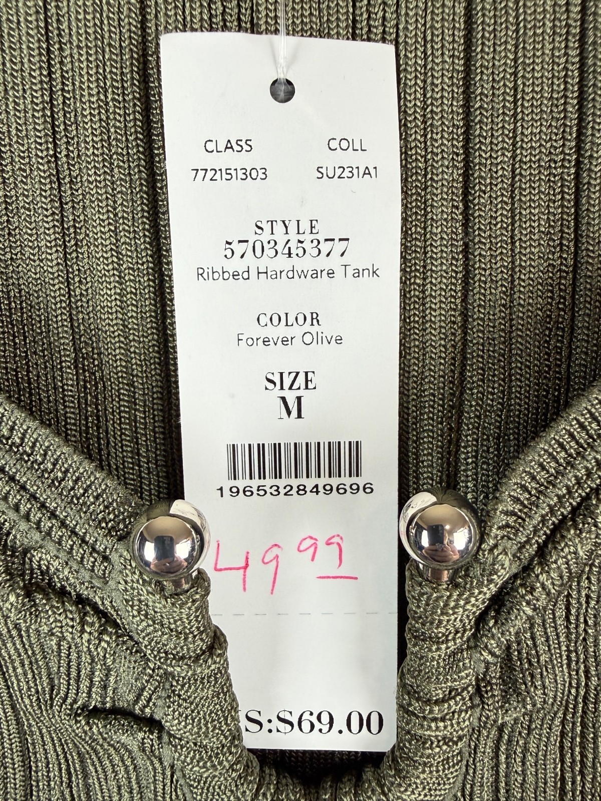 NEW White House Black Market Forever Olive Green Ribbed Hardware Tank Medium M