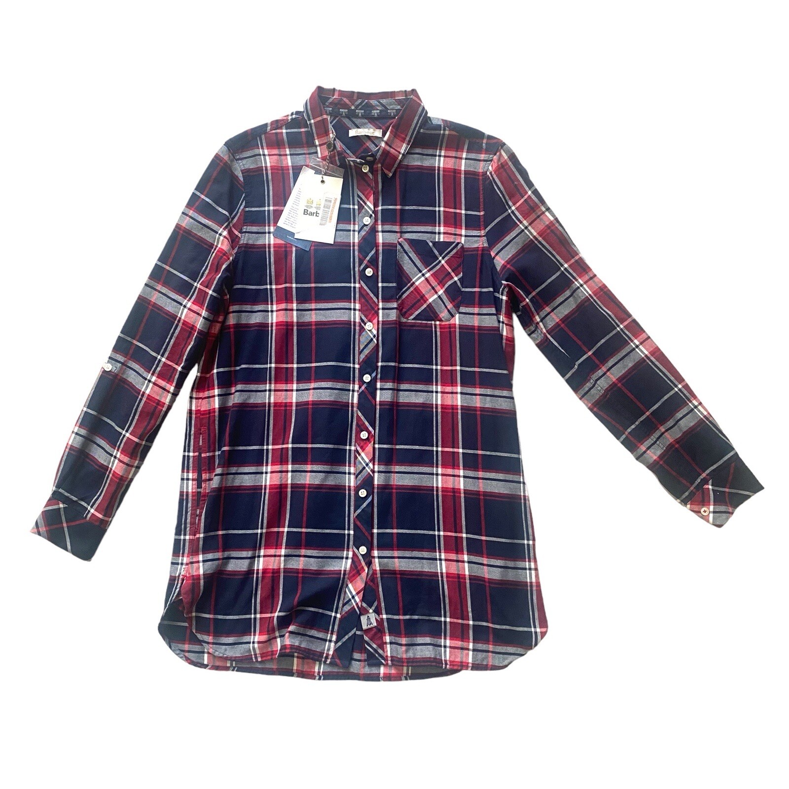 Barbour Fairway Shirt Size 6 Button Up Plaid Red White Blue Cotton New