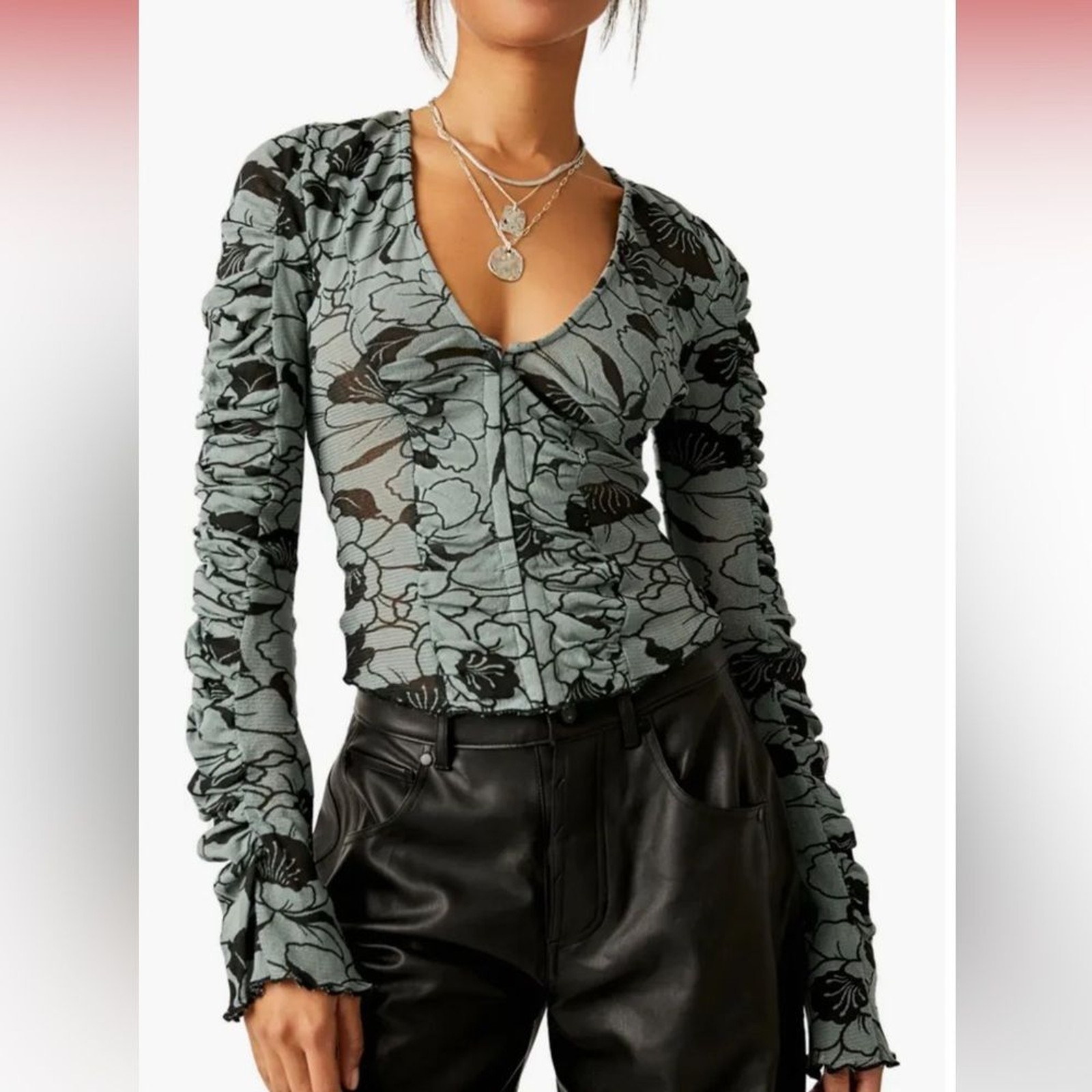 NWT Free People Through The Meadow Top in Steel Sea Combo