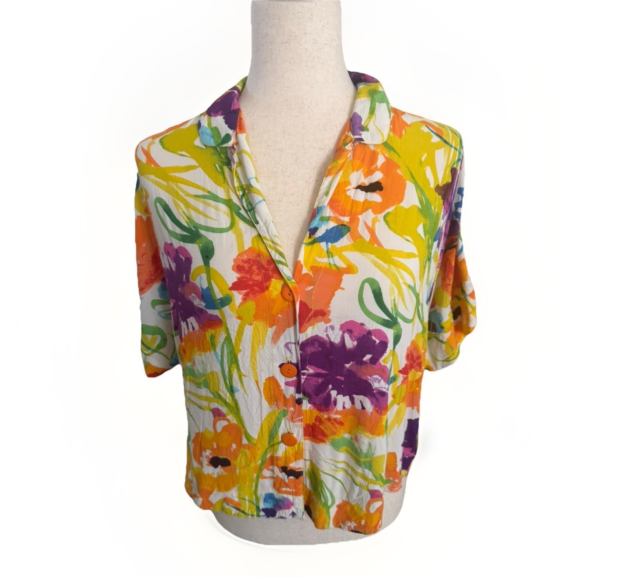 Jams World Women’s S Flower Dream Hawaiian Floral Shirt Button Up Tropical Artsy