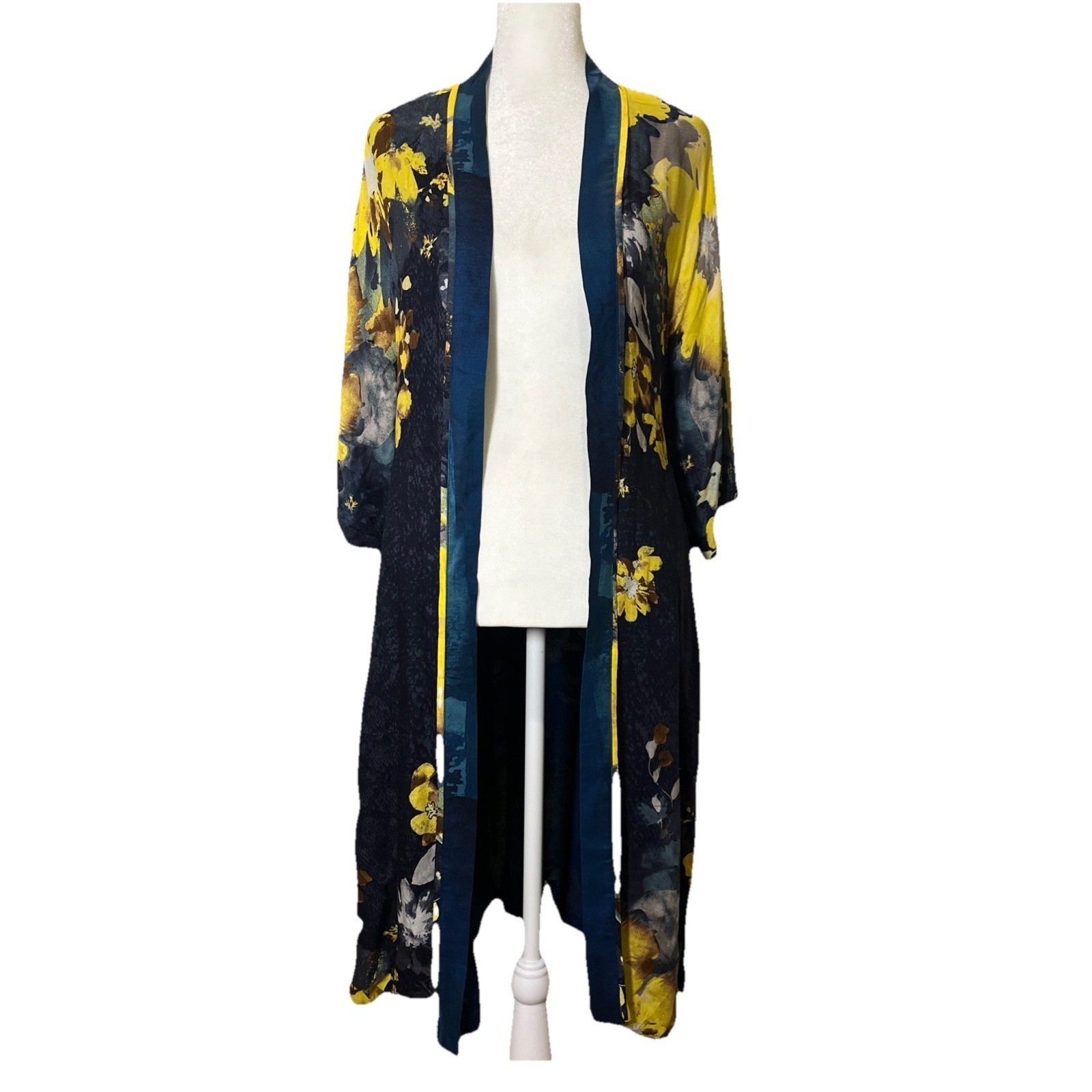 Chico’s Robe Kimono Desert Garden Ruana Floral Artsy Boho Duster Open Jacket S/M