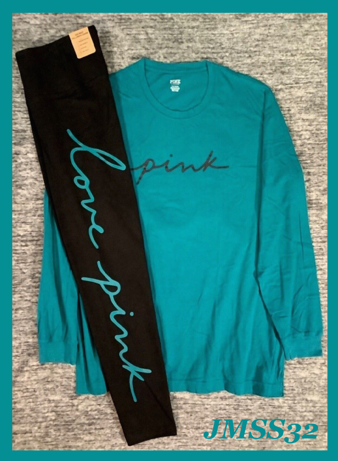 Victoria’s Secret Pink Campus LS Tee Shirt + Leggings Set Deep Lake Blue L XL