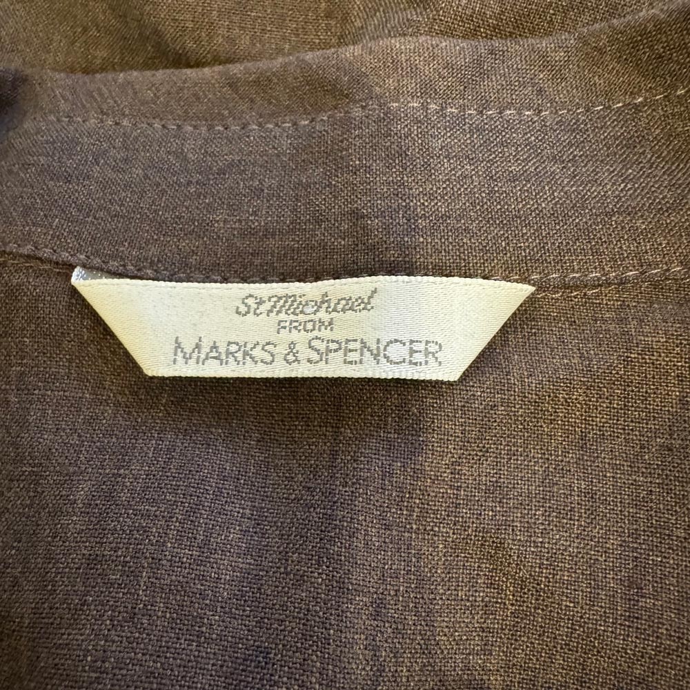 Vintage St Michael Marks & Spencer 16 shirt oversize linen lagenlook brown 30021