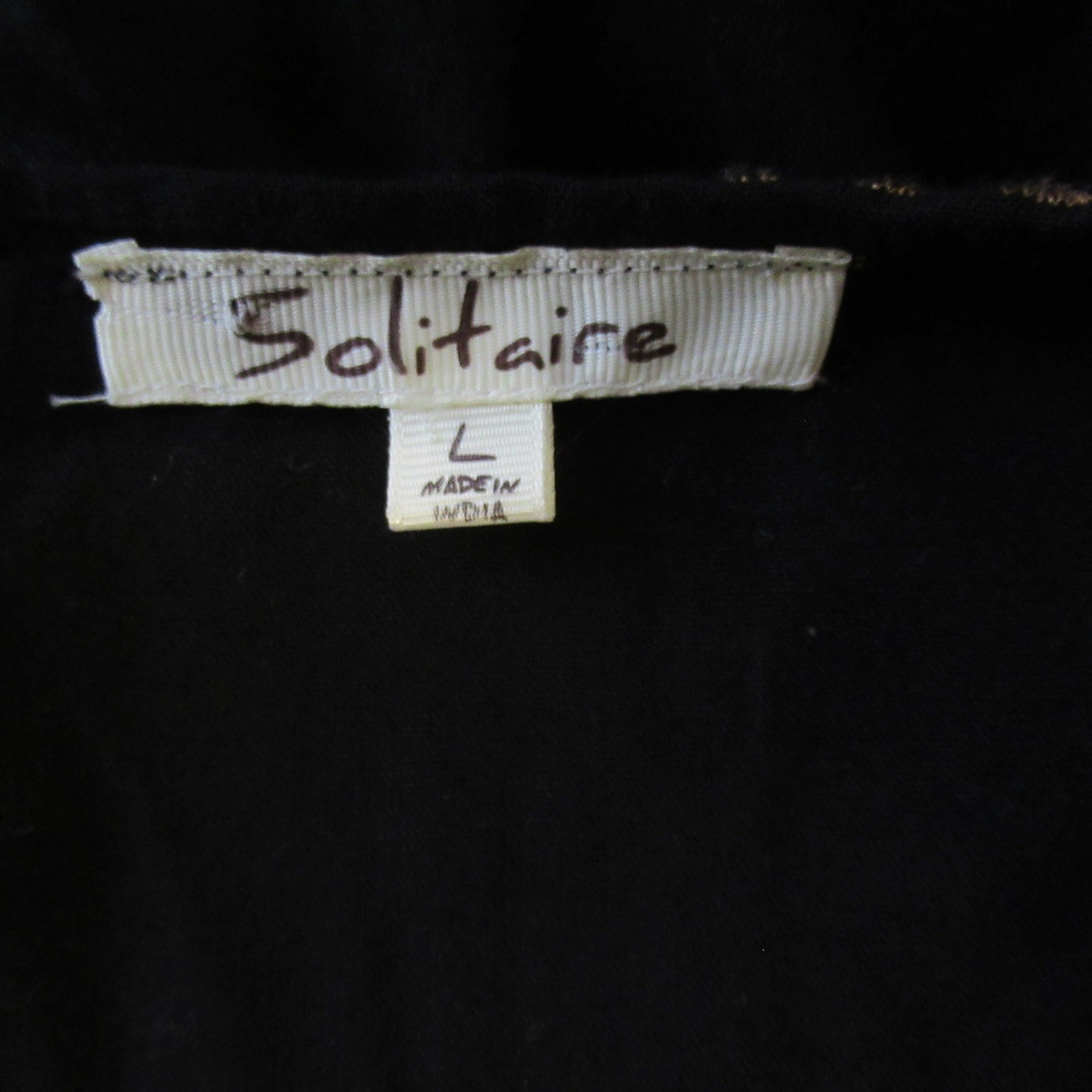 Solitaire Top L Black Floral Embroidered Sleeveless Boho Peasant Festival