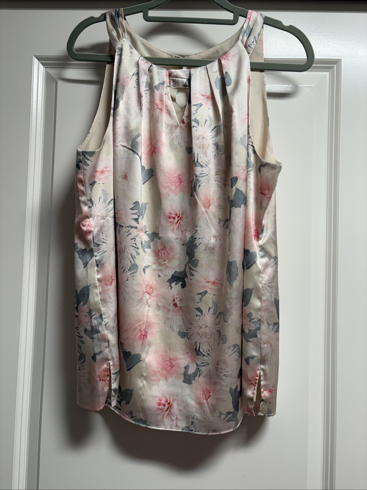 White House Black Market Womens Pink Floral Print Halter Blouse Med
