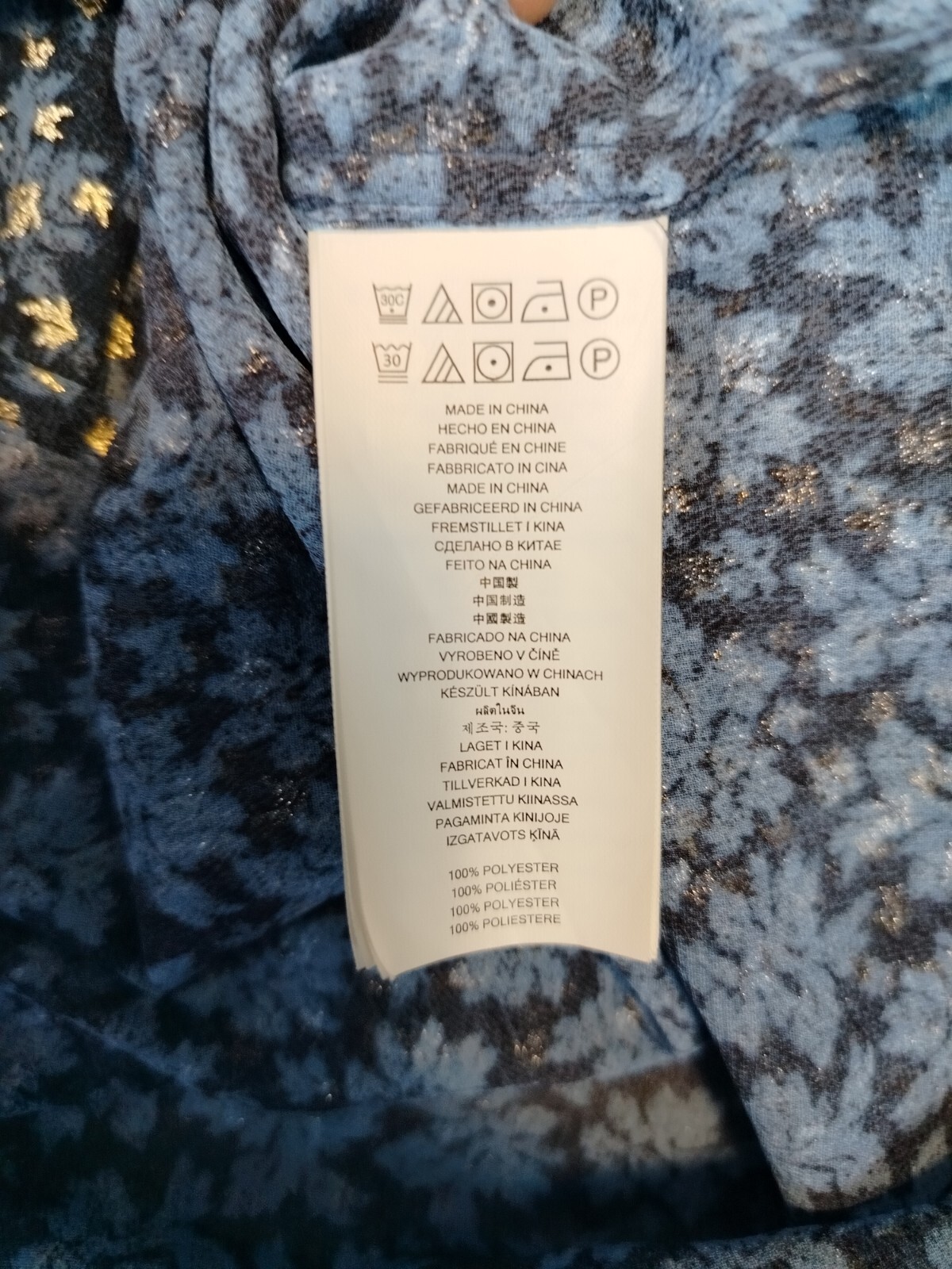 Michael Michael Kors Blouse Women’s Blue Gold Leaf Floral Classiccore Normcore
