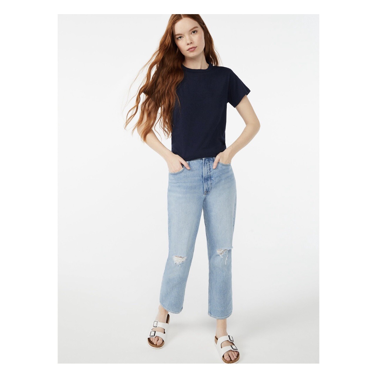 Free Assembly Women’s Ringer Tee Shirt with Short Sleeves Blue Medium