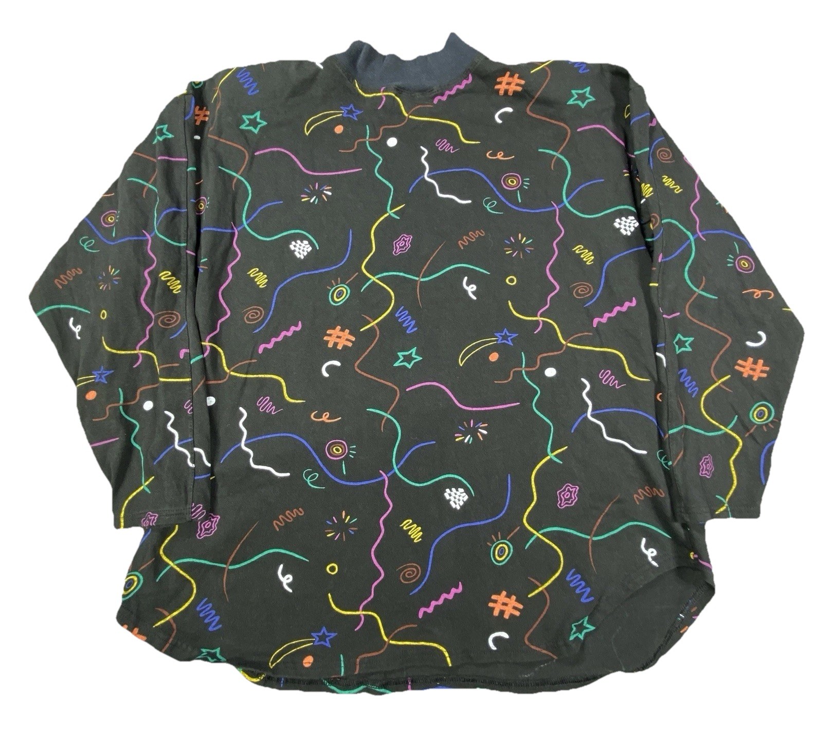 Vintage Womens Top Medium Black Confetti Print 80s 90s Memphis Retro Color Twist