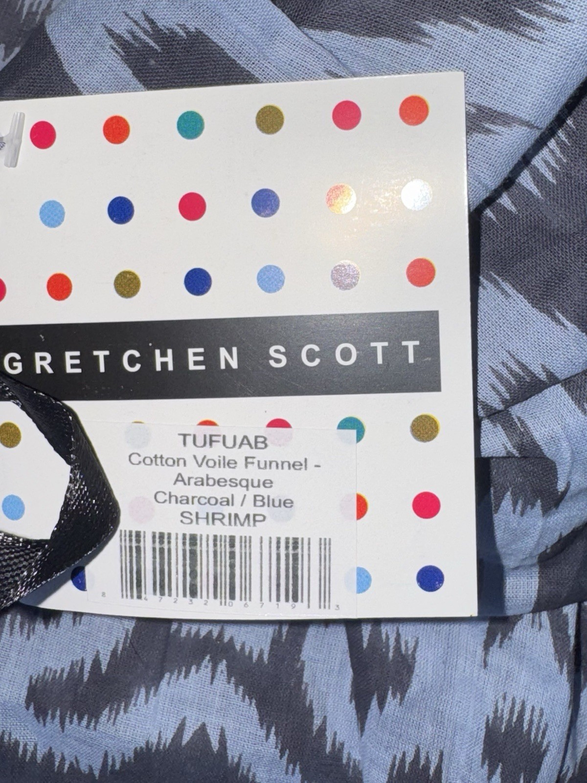 Gretchen Scott Cotton Voile Funnel Tunic Top Arabesque Charcoal Blue Shrimp NWT