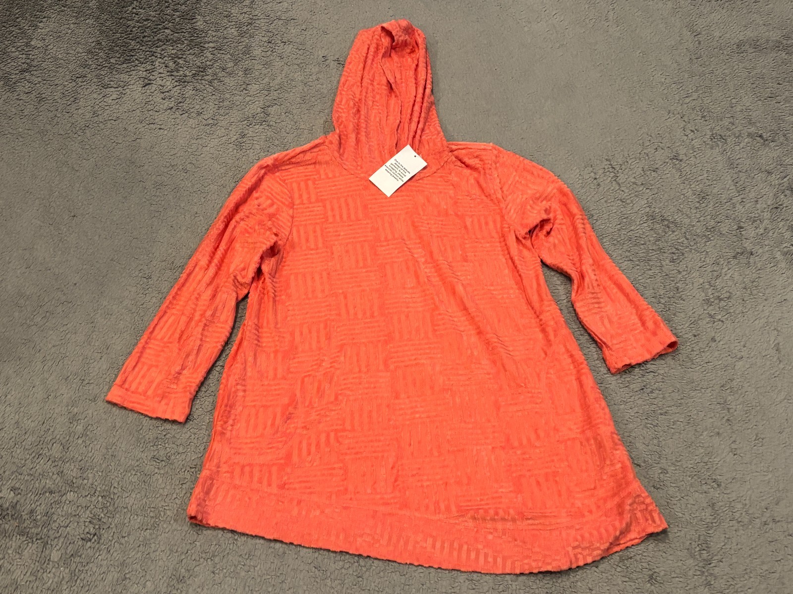 NWT LOGO Lounge By Lori Goldstein Waffle Knit Long Sleeve Hoodie Womens XS Coral