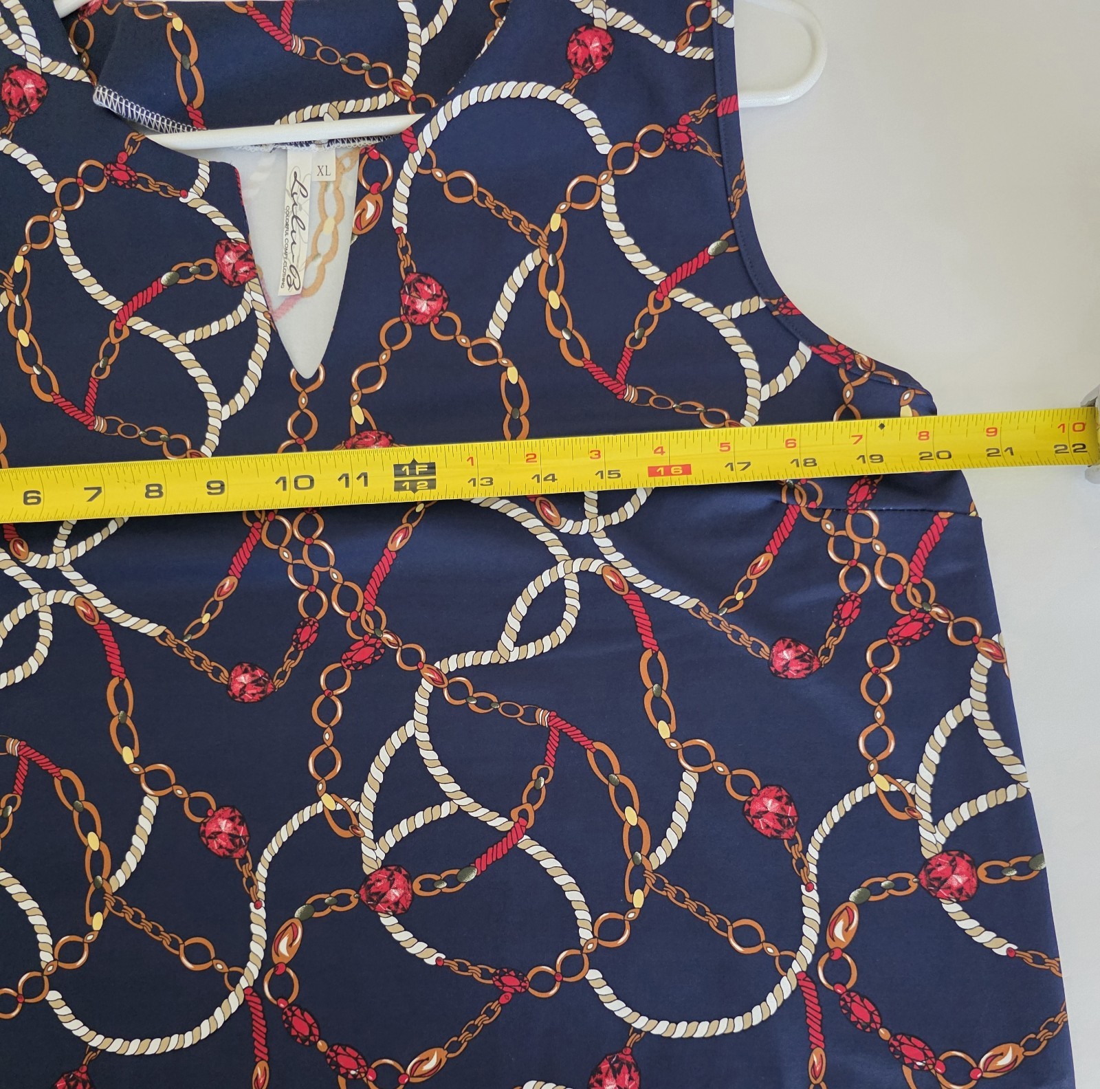 Lulu B XL Tank Top Rope Navy Chain V-Neck Sleeveless UPF Activeware Beachy