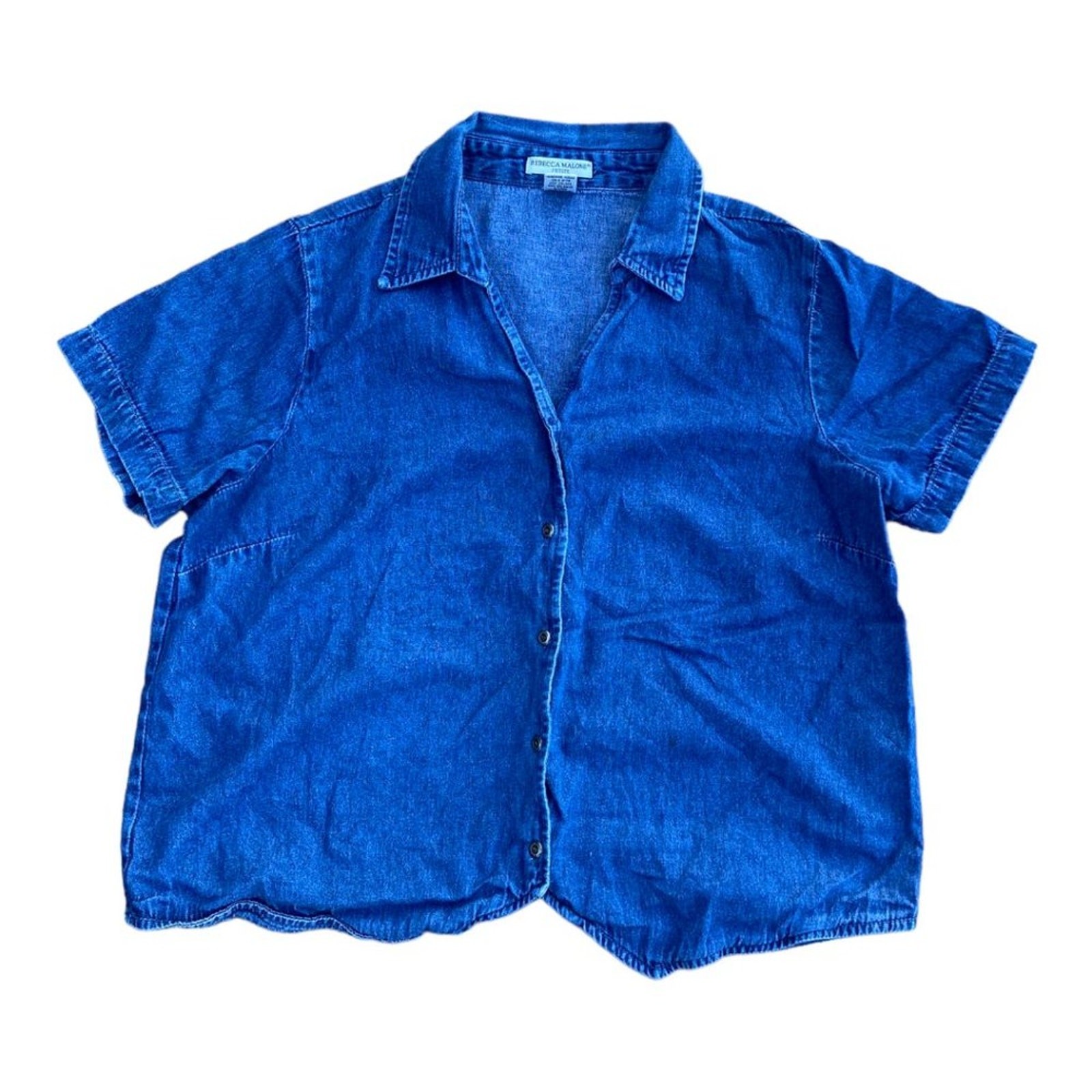 Women’s Rebecca Malone Petite Jean Collared Button Down Shirt Blouse XL